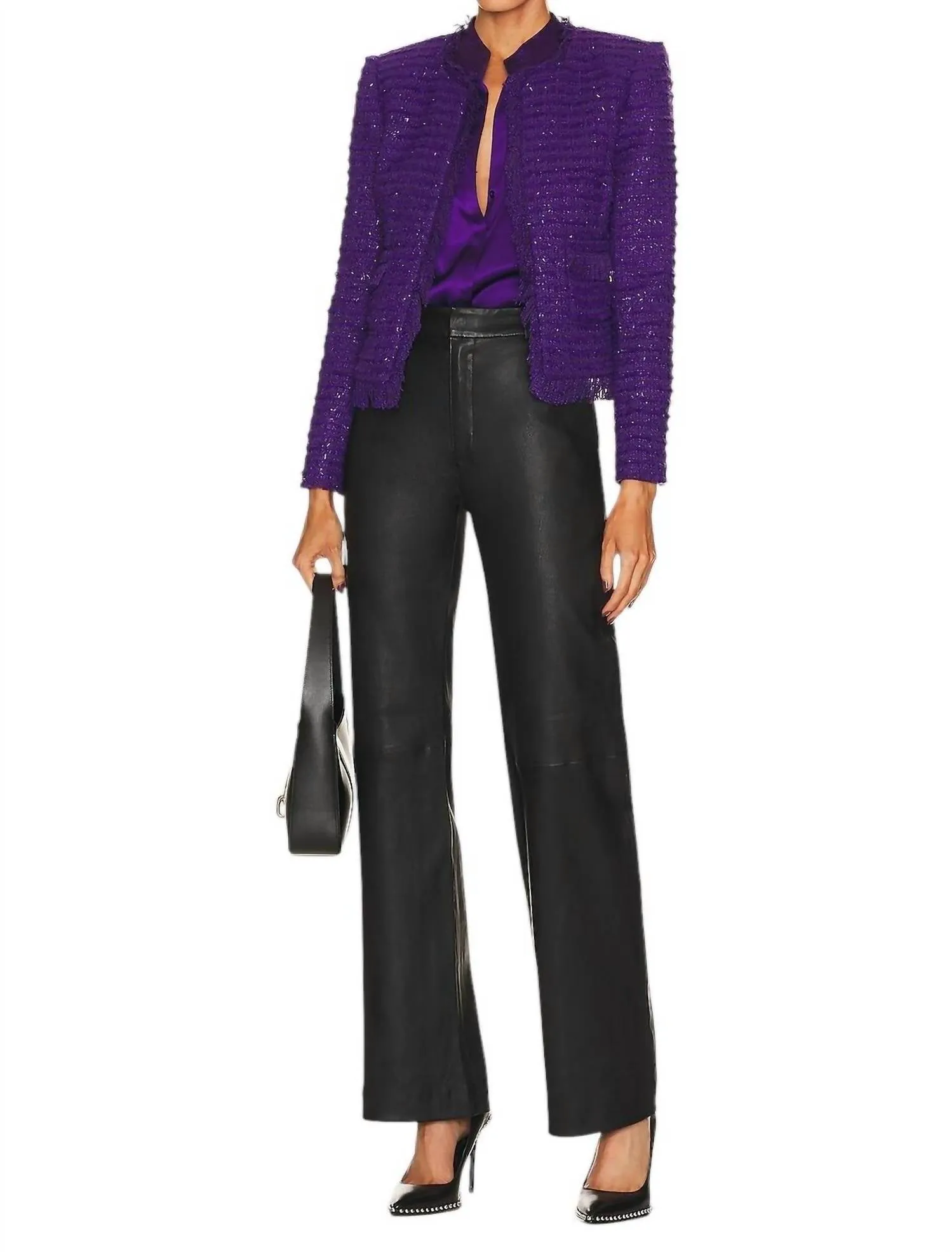 Angelina Tweed Blazer In Deep Violet