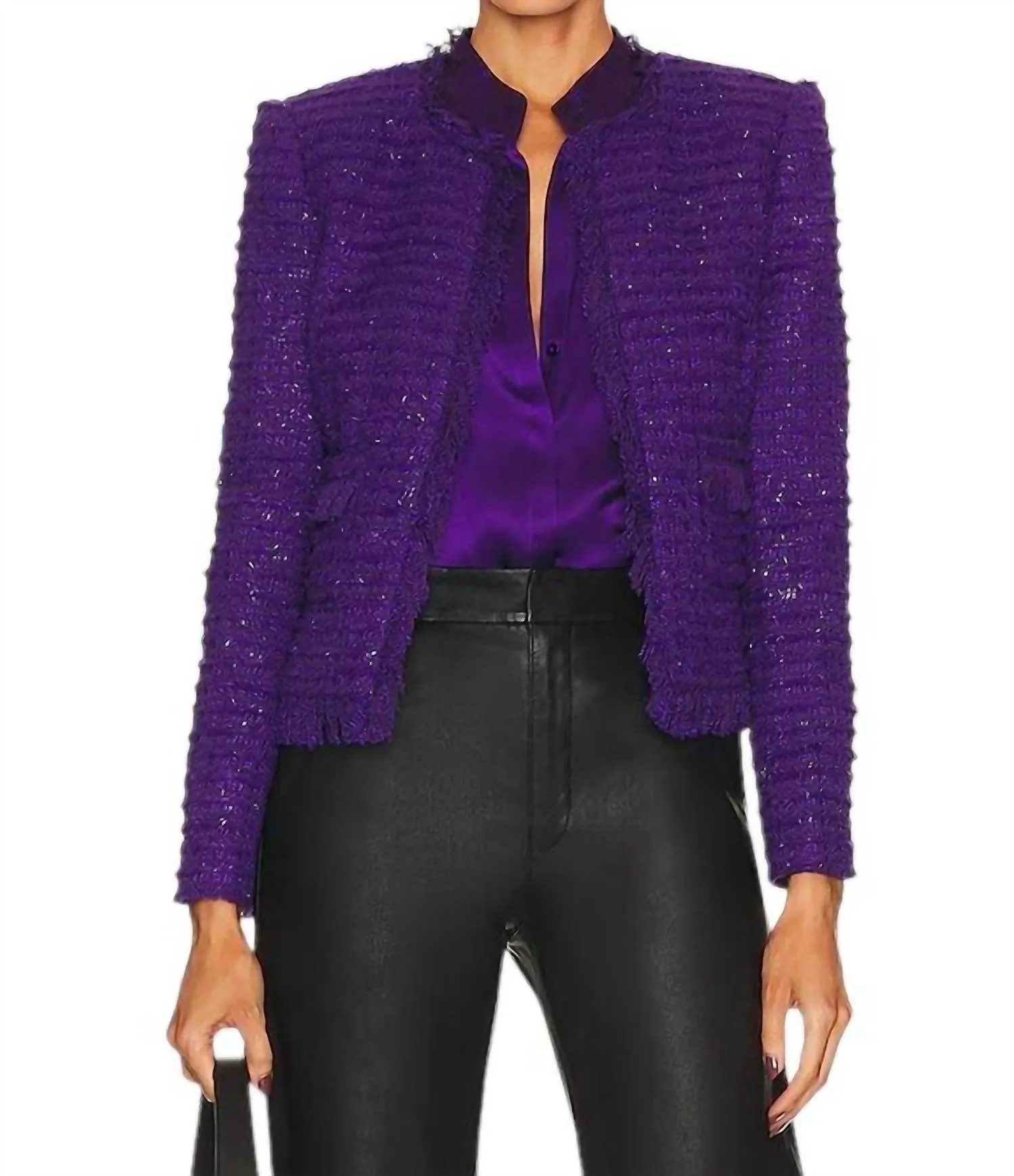 Angelina Tweed Blazer In Deep Violet