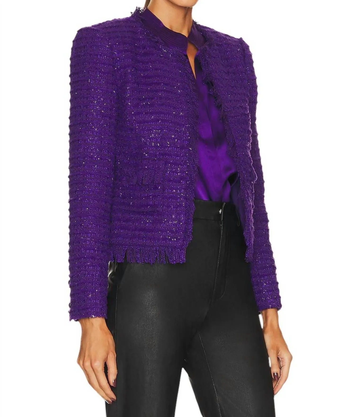 Angelina Tweed Blazer In Deep Violet