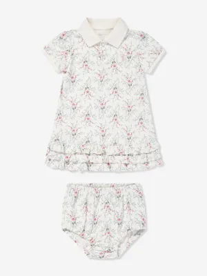 Baby Girls Floral Polo Dress With Blommers in Ivory