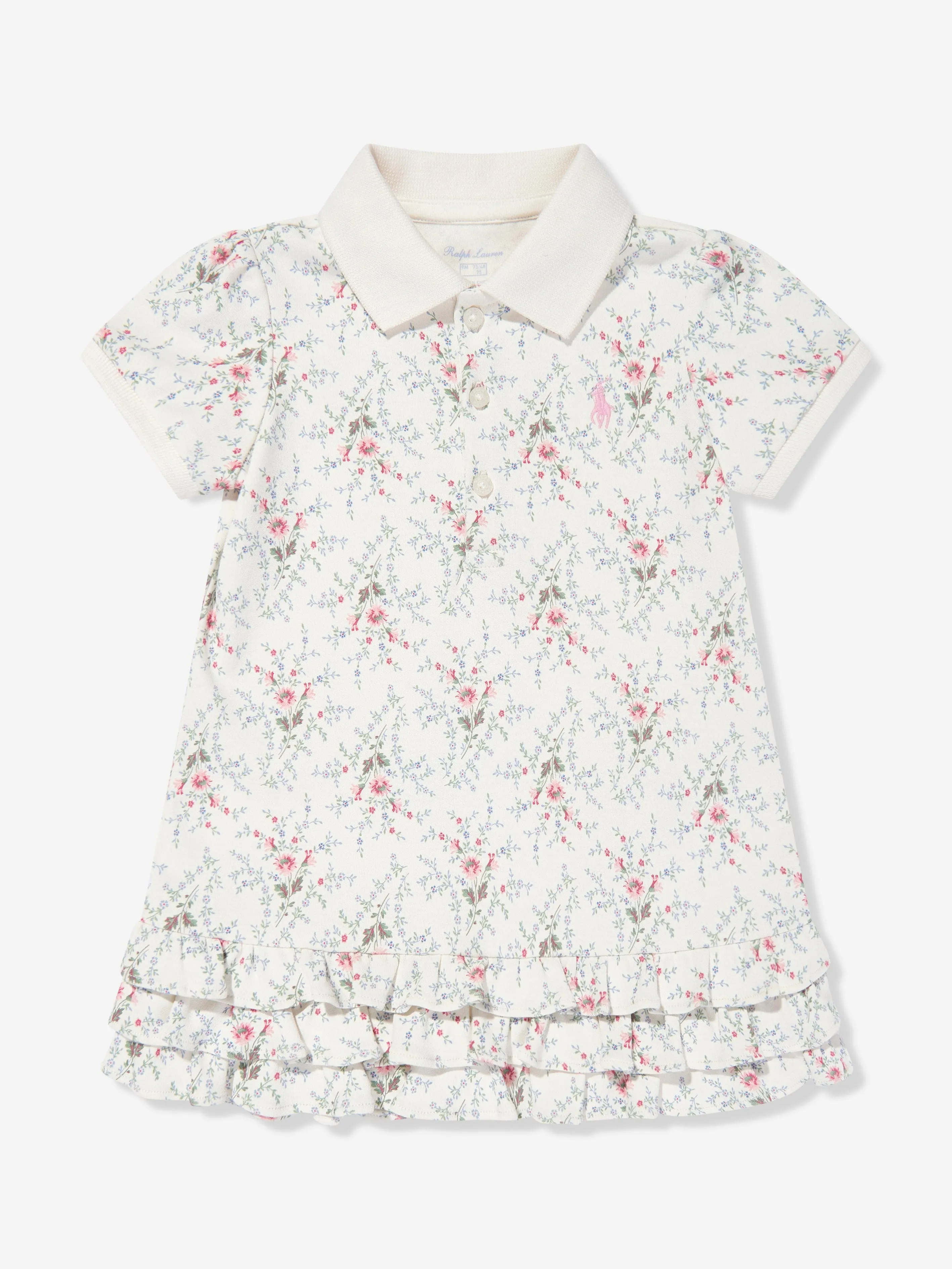 Baby Girls Floral Polo Dress With Blommers in Ivory