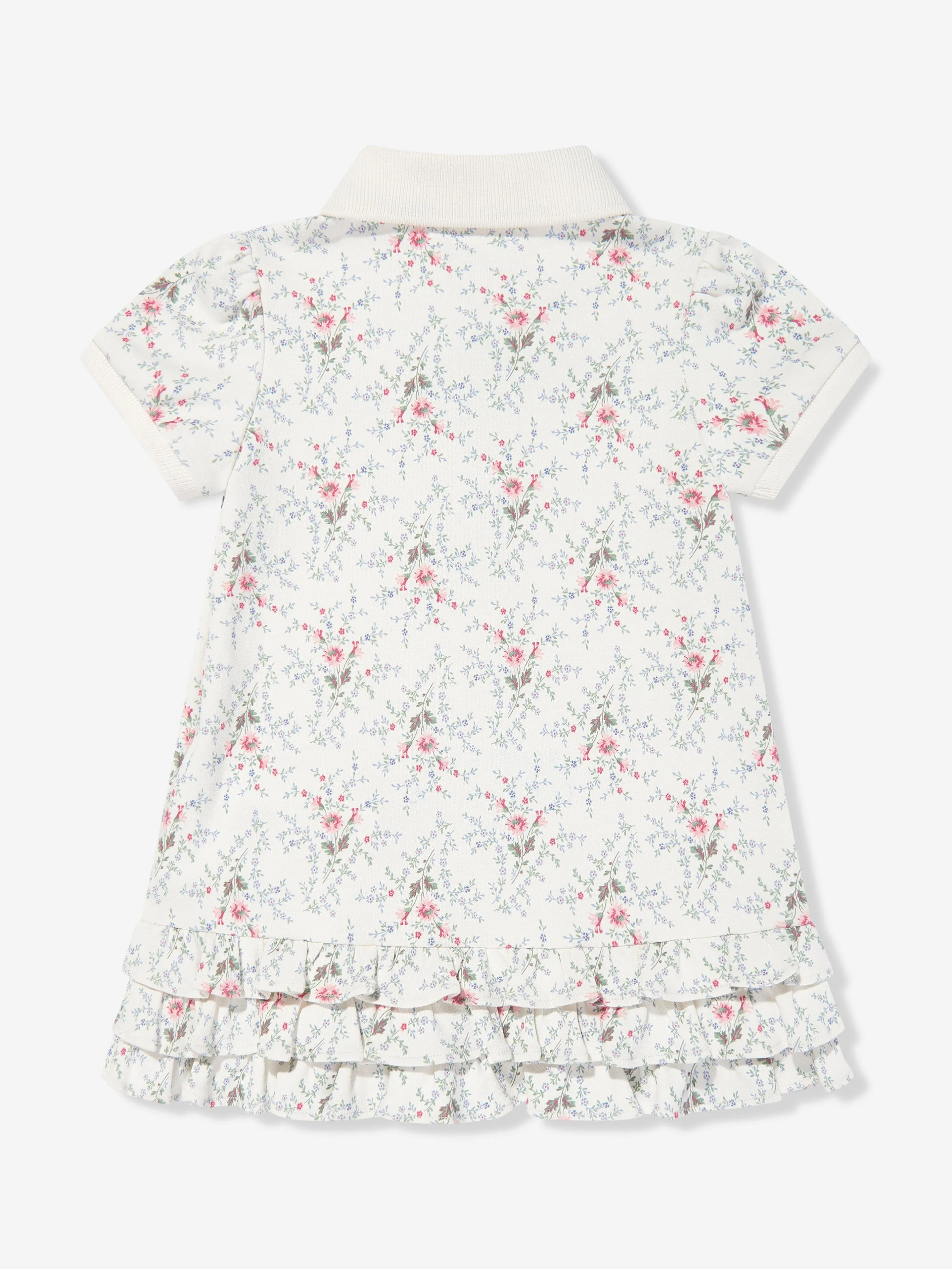 Baby Girls Floral Polo Dress With Blommers in Ivory