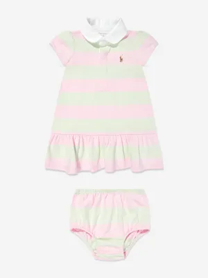 Baby Girls Striped Rugby Dress With Bloomers in Pink