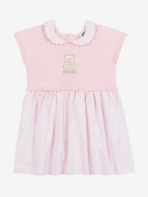 Baby Girls Striped Teddy Bear Dress in Pink