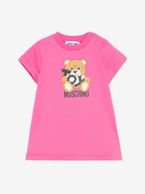 Baby Girls Teddy Bear Jersey Dress in Pink