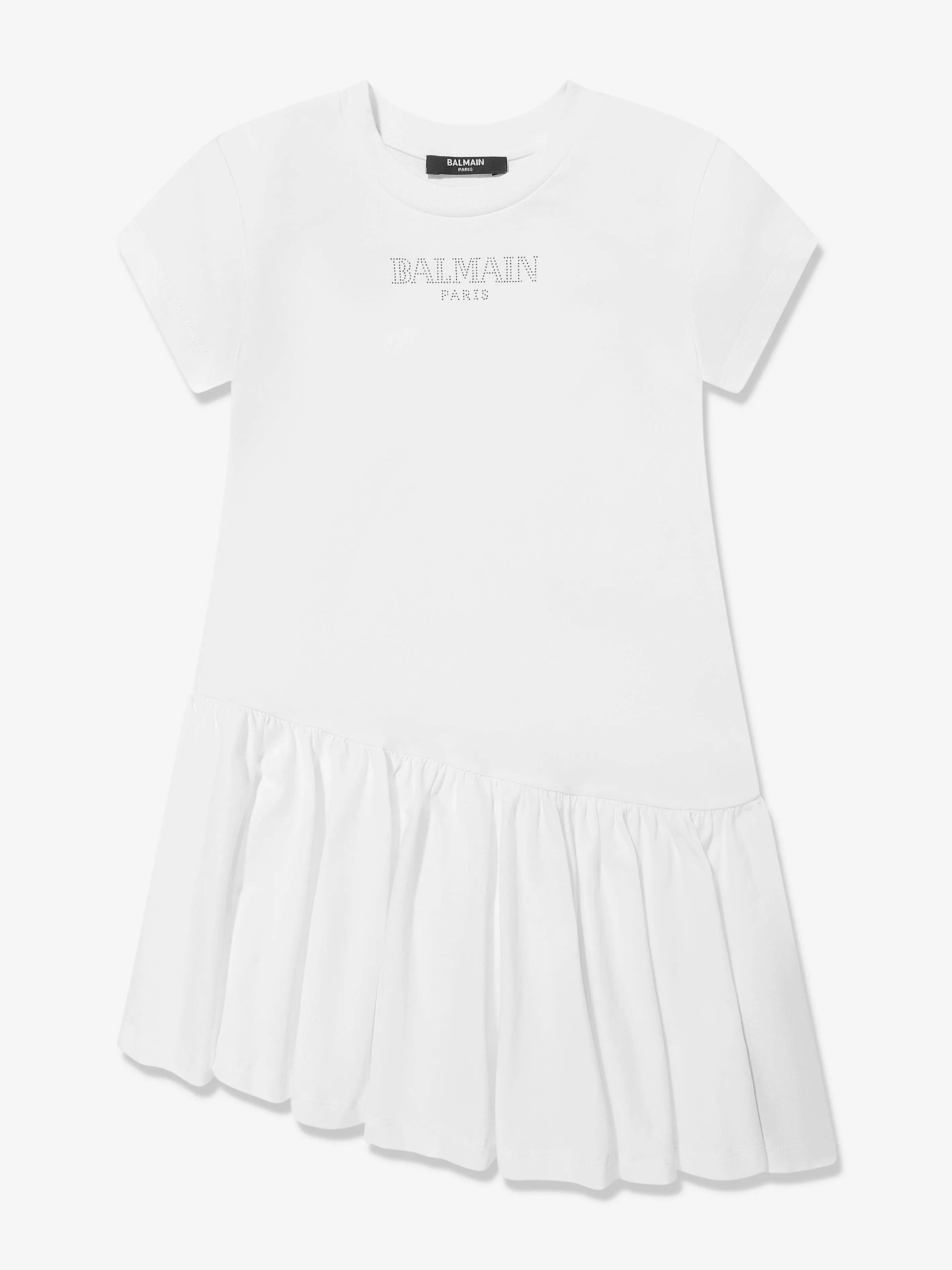 Balmain Girls Jersey Ruffle Dress in White
