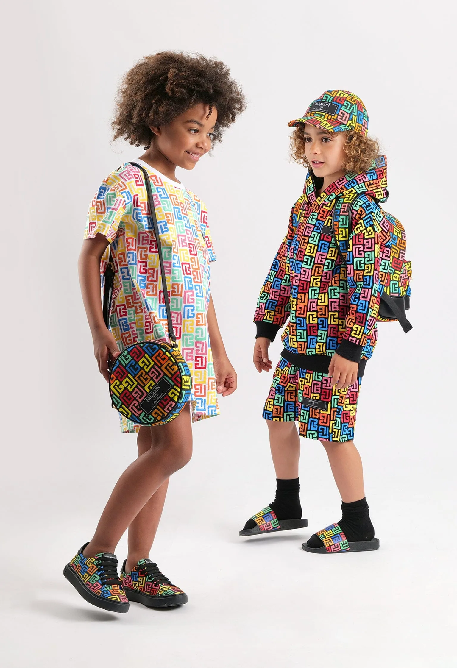 Balmain Girls Monogram Jersey Dress in Multicolour