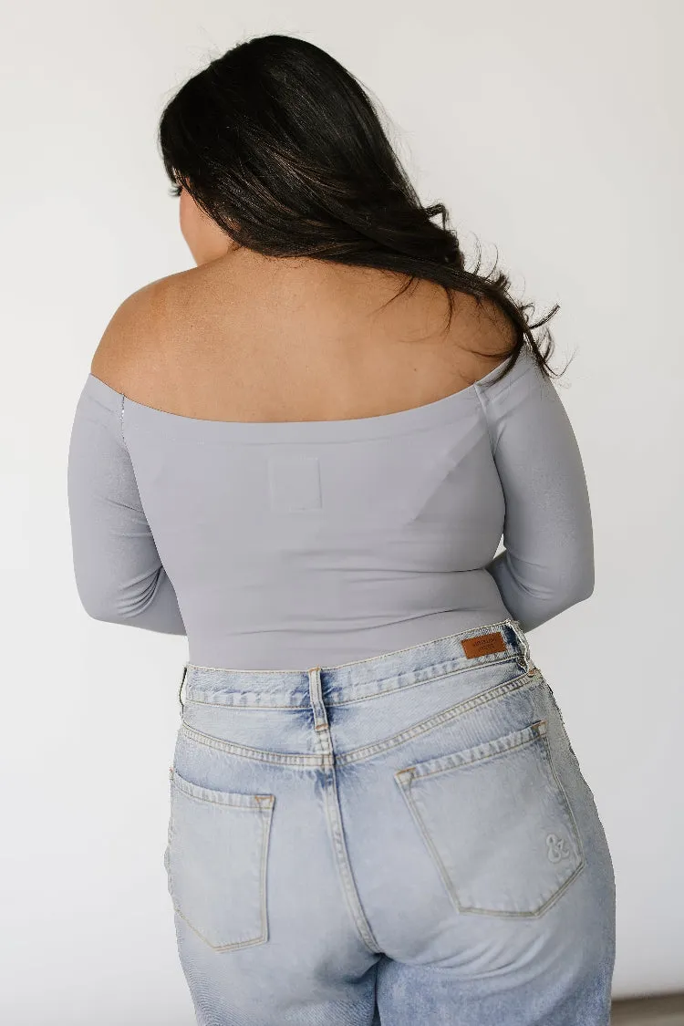 Bodysuit- Long Sleeve Off The Shoulder- Light Grey