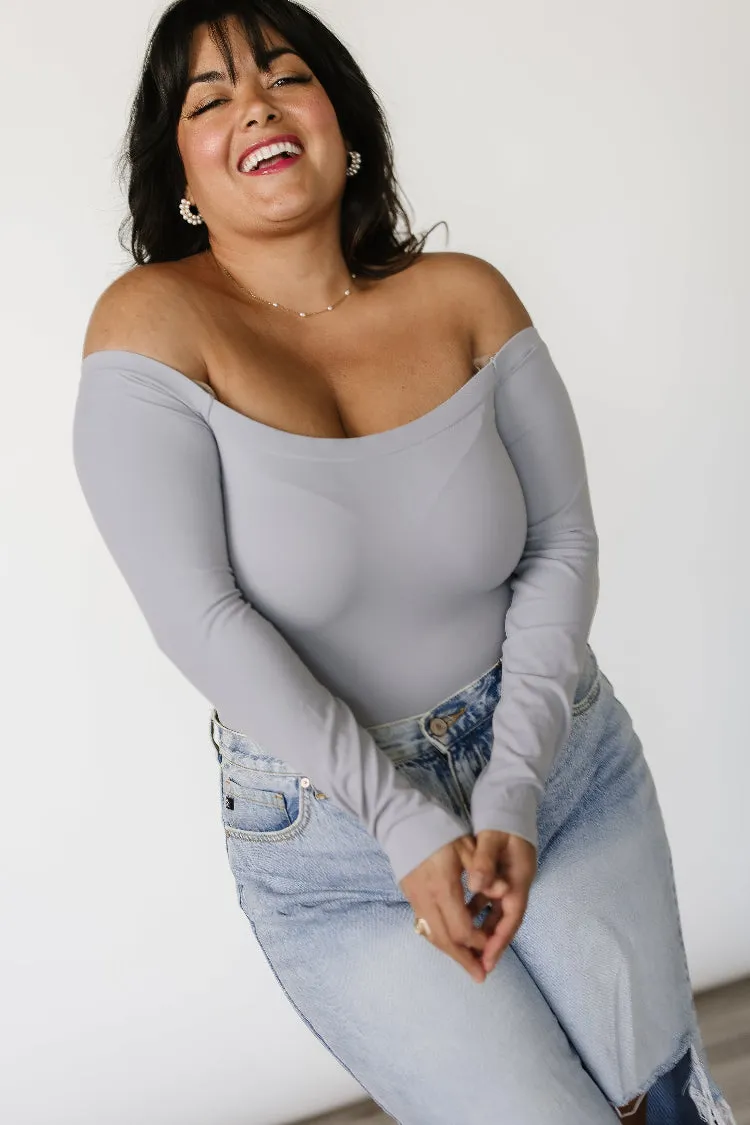 Bodysuit- Long Sleeve Off The Shoulder- Light Grey