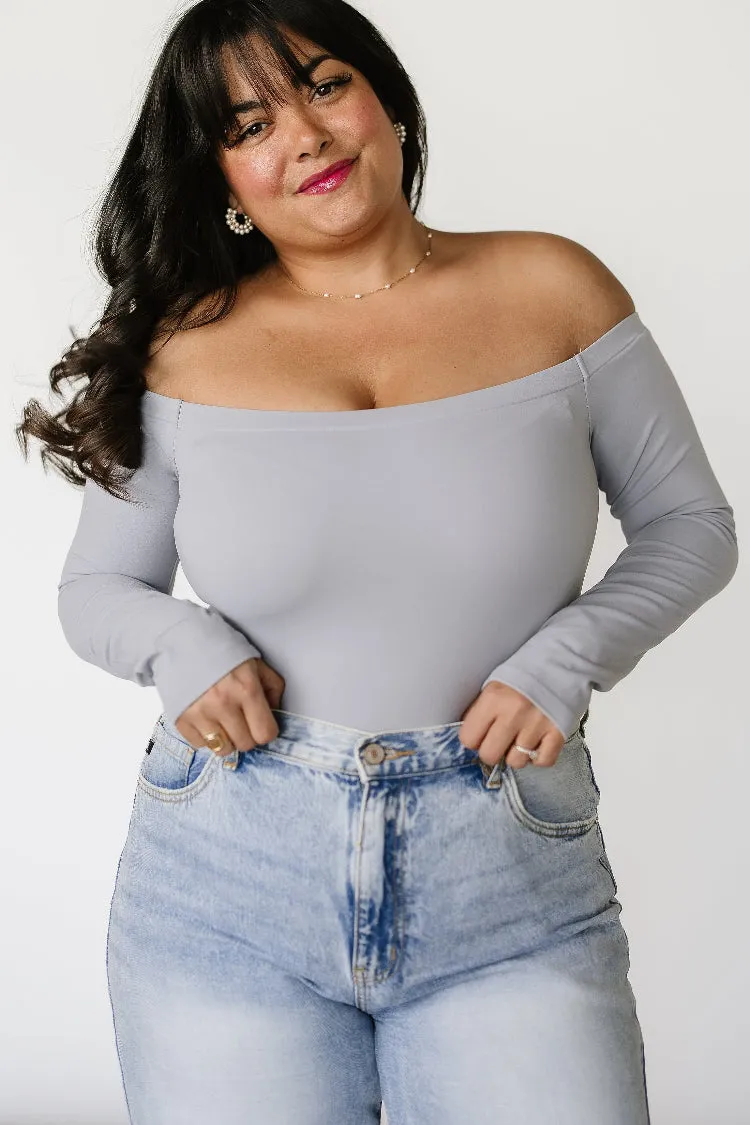 Bodysuit- Long Sleeve Off The Shoulder- Light Grey