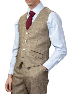 Brown Check Waistcoat Slim Fit Vest