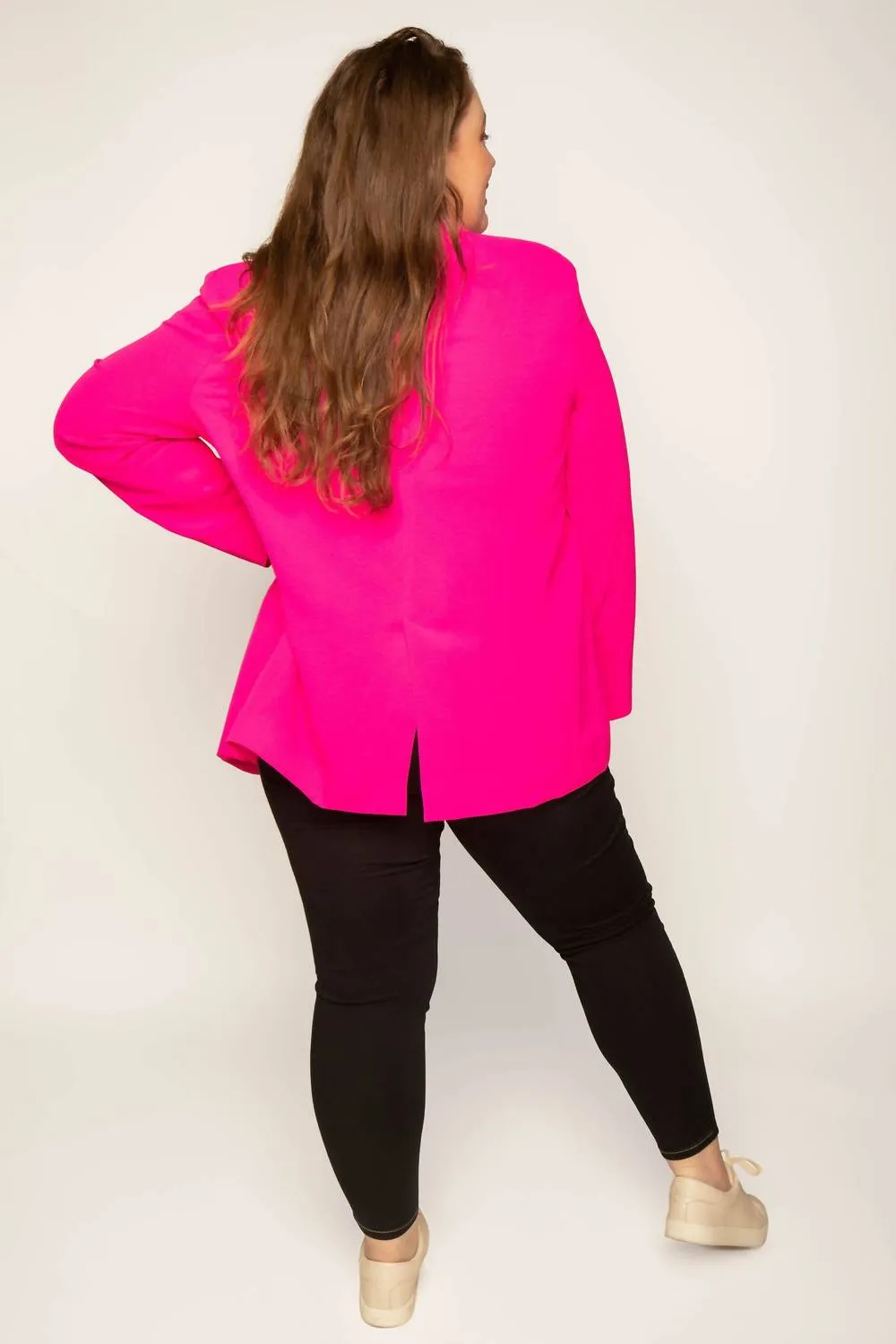 Button Front Blazer In Fuchsia