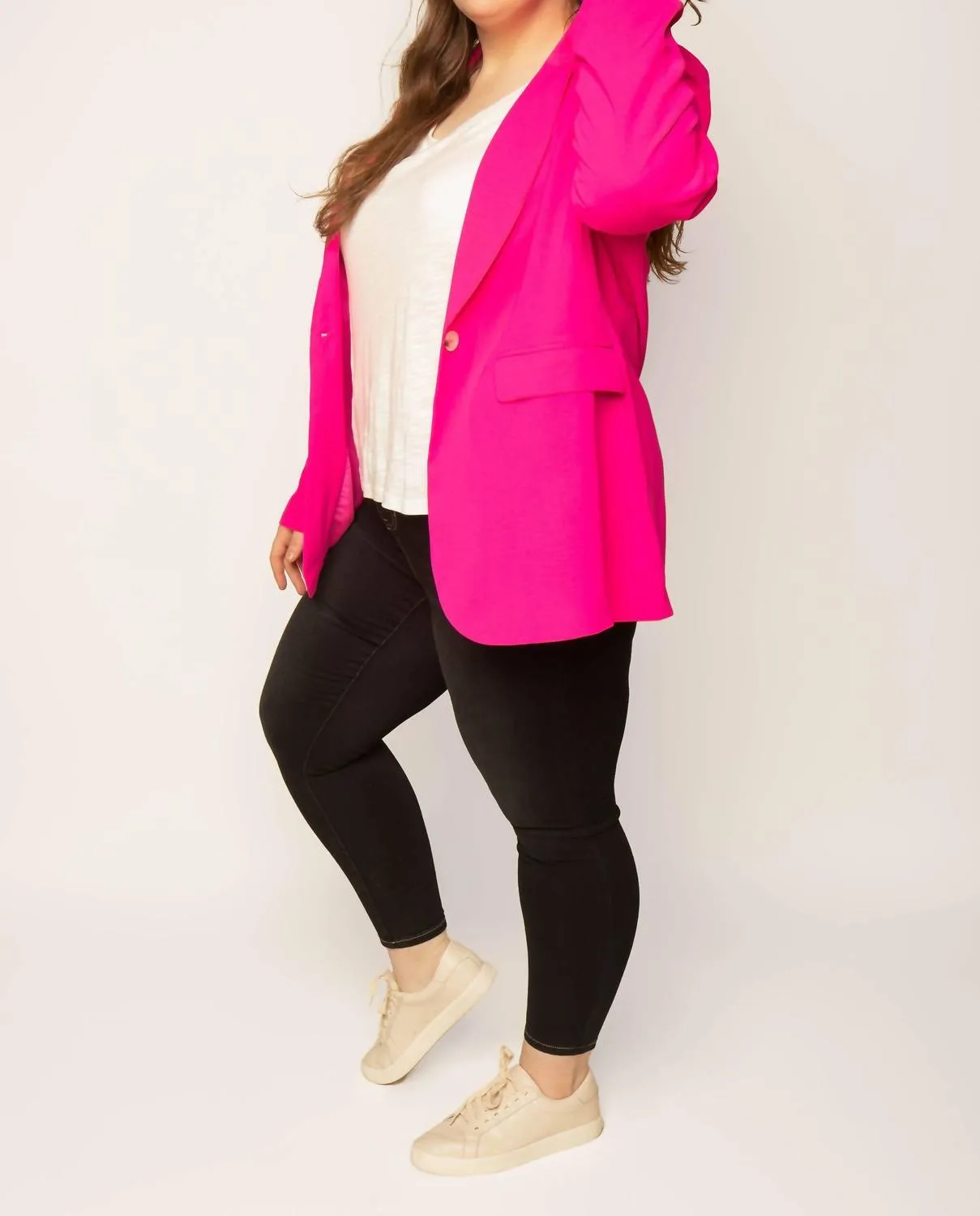Button Front Blazer In Fuchsia