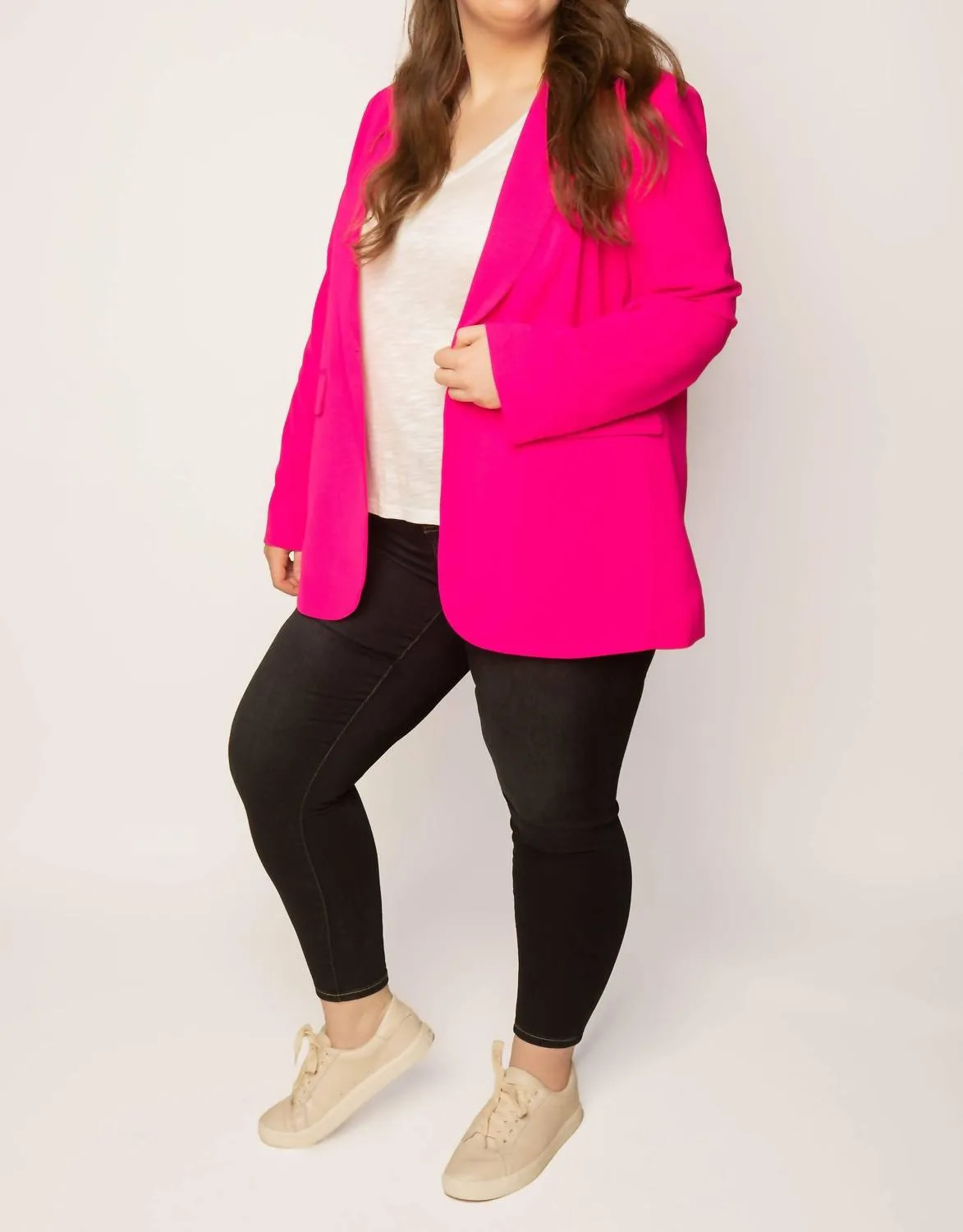 Button Front Blazer In Fuchsia