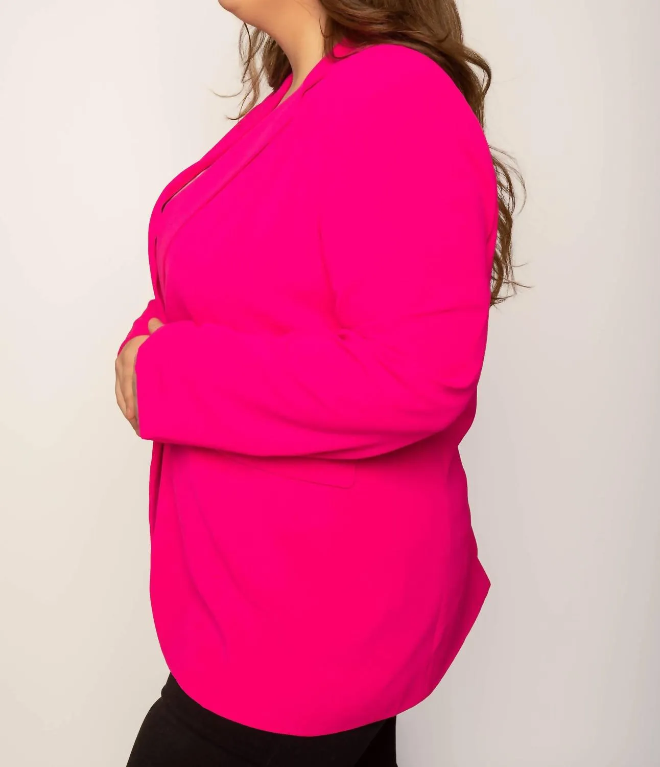 Button Front Blazer In Fuchsia