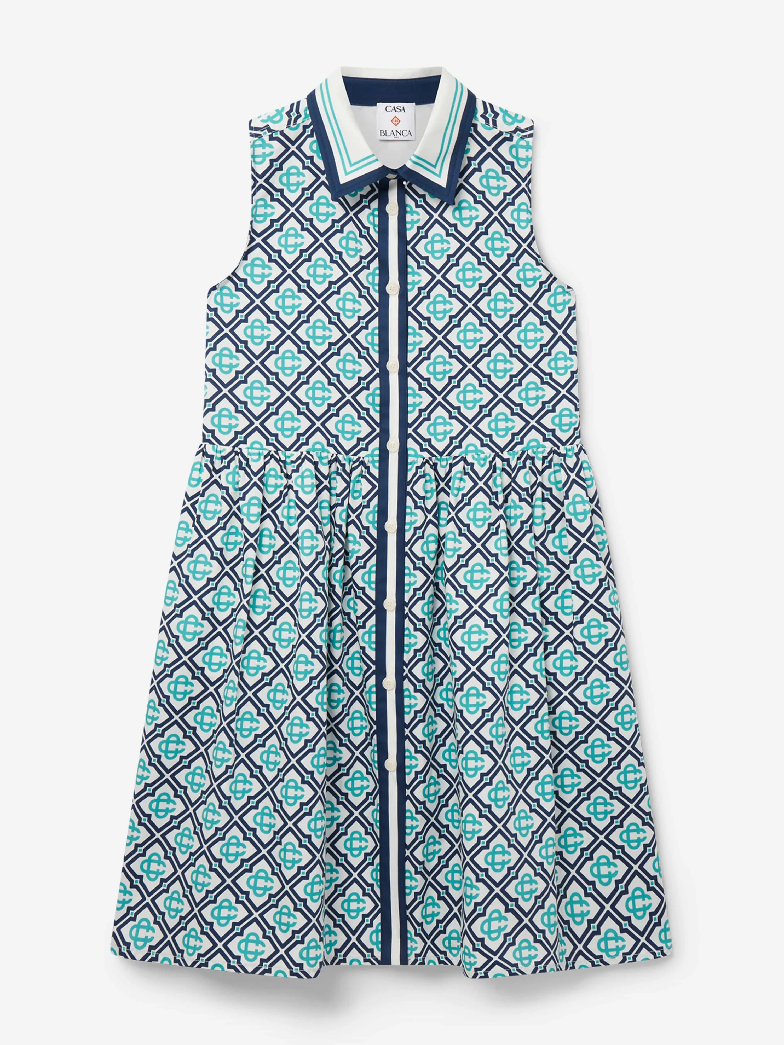 Casablanca Girls Monogram Sleeveless Shirt Dress in Blue