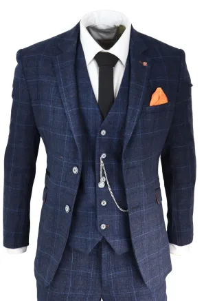 Cody Check Wedding Prom Navy 3 Piece Suit