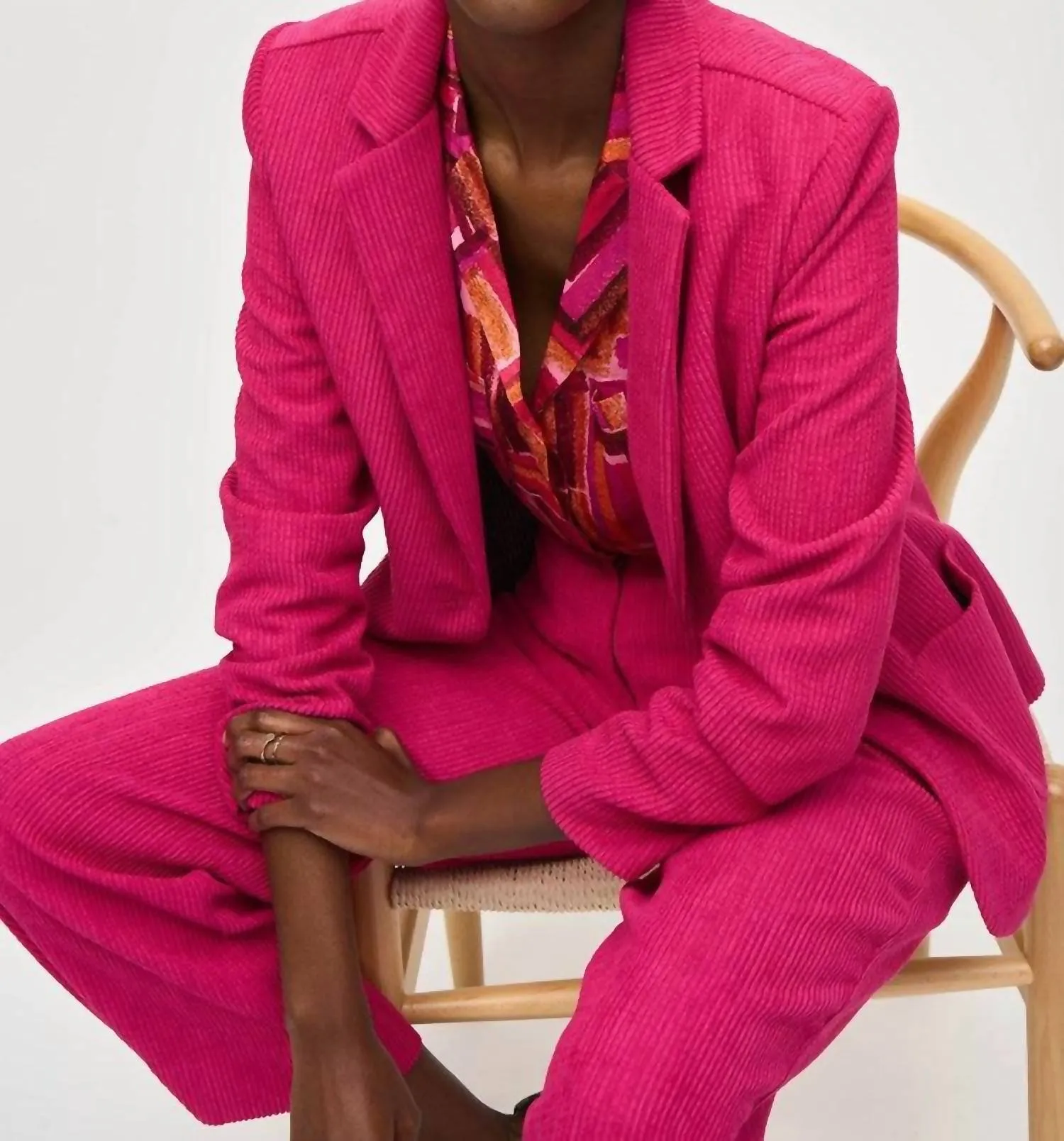 Corduroy Fitted Blazer In Pink Punch