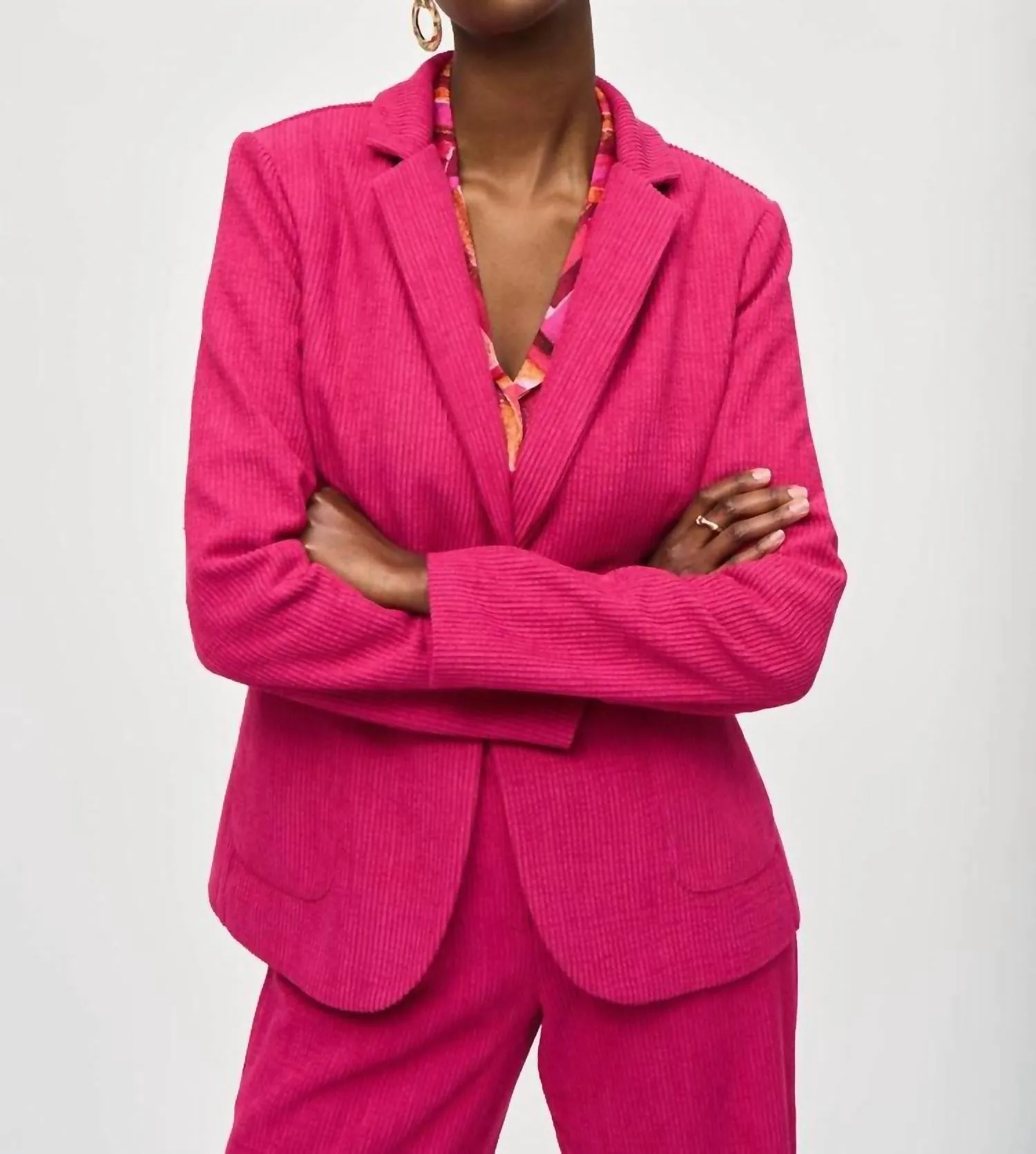 Corduroy Fitted Blazer In Pink Punch