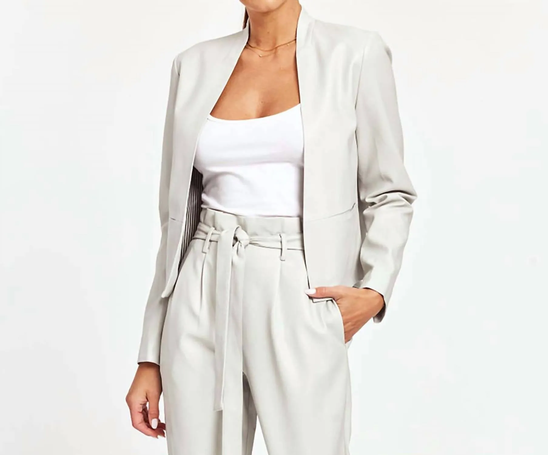 Cornerstone Open Front Blazer In Light Grey