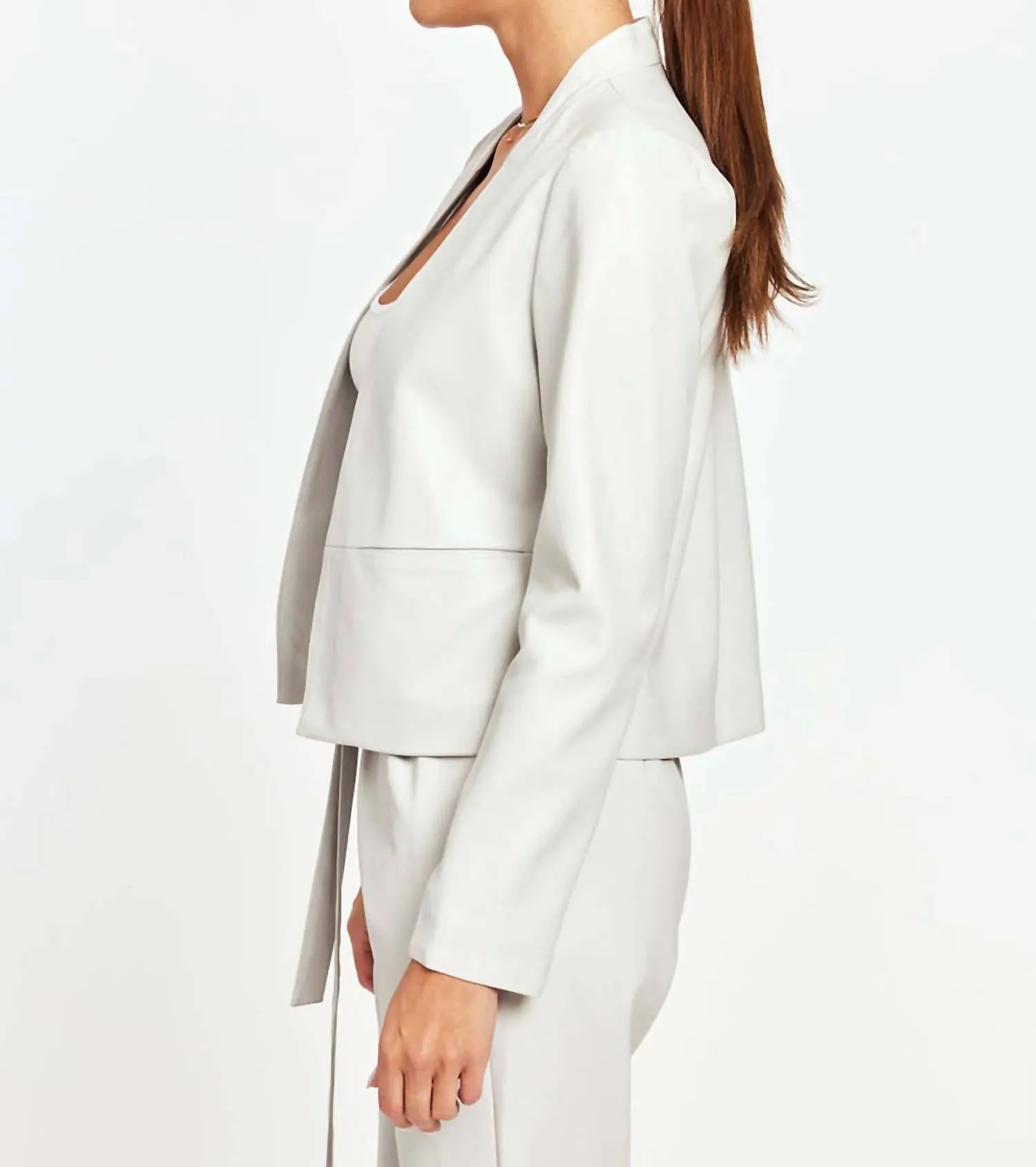 Cornerstone Open Front Blazer In Light Grey