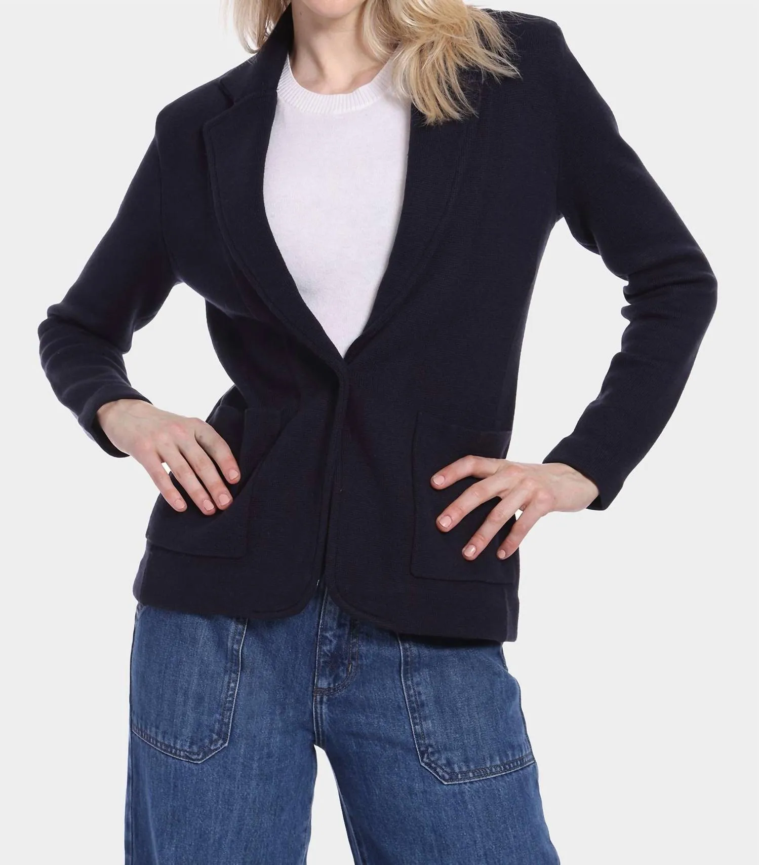 Cotton Blend Fitted Blazer In Navy