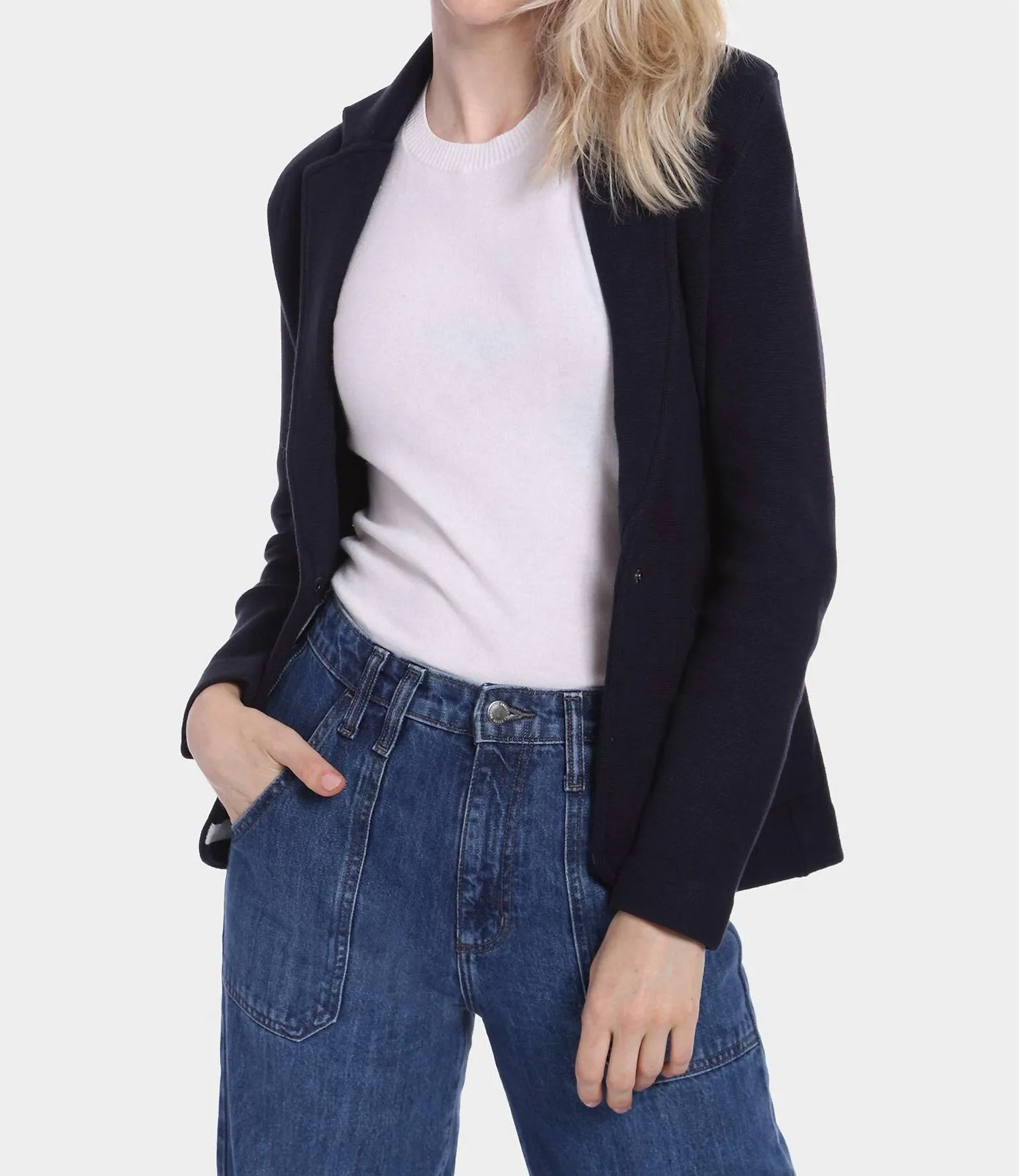 Cotton Blend Fitted Blazer In Navy