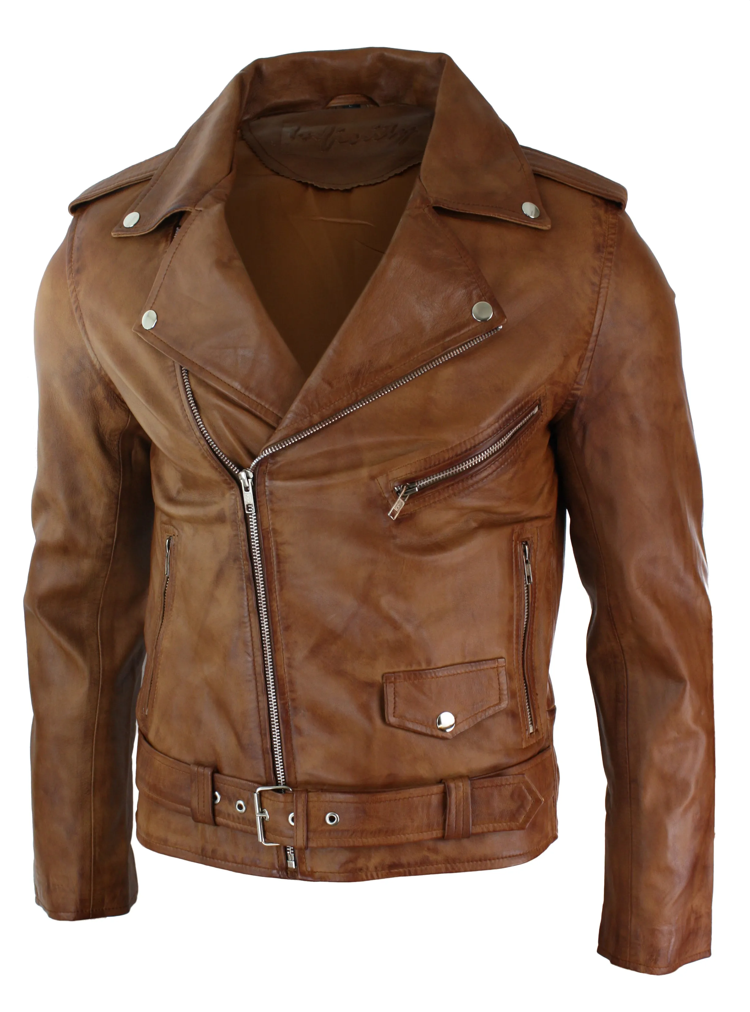 Cowhide Motorcycle Cross Zip Biker Jacket