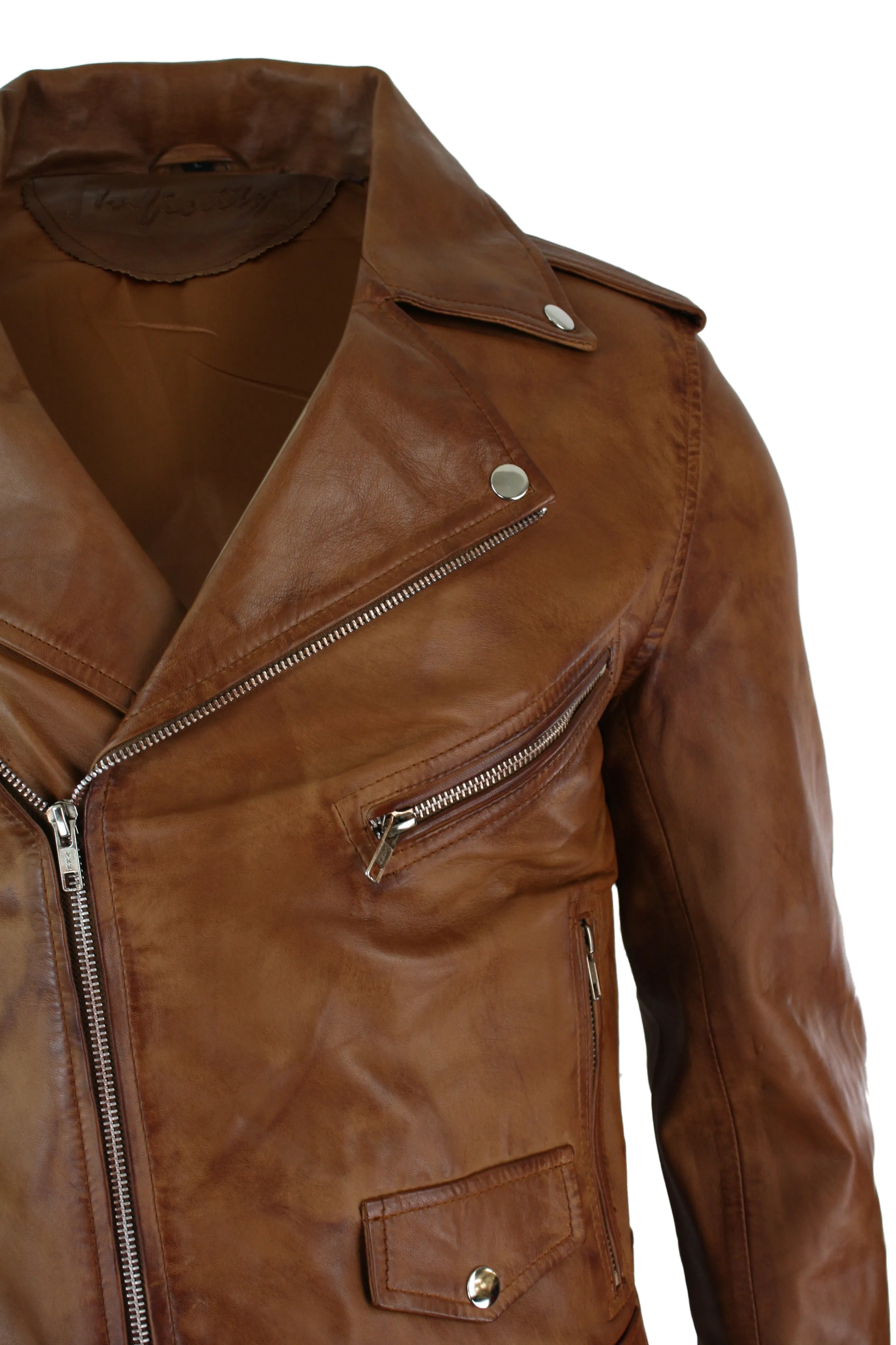 Cowhide Motorcycle Cross Zip Biker Jacket