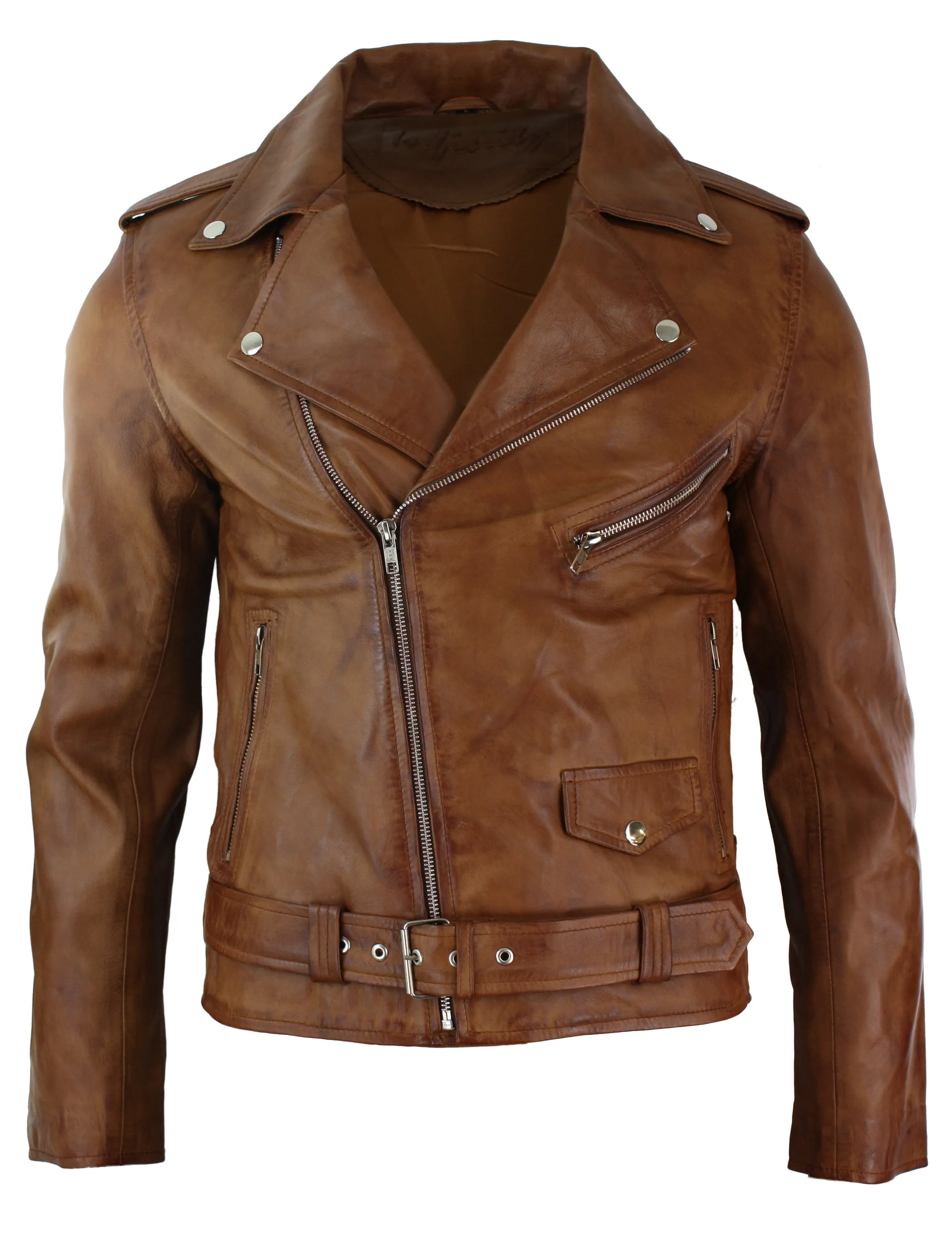 Cowhide Motorcycle Cross Zip Biker Jacket
