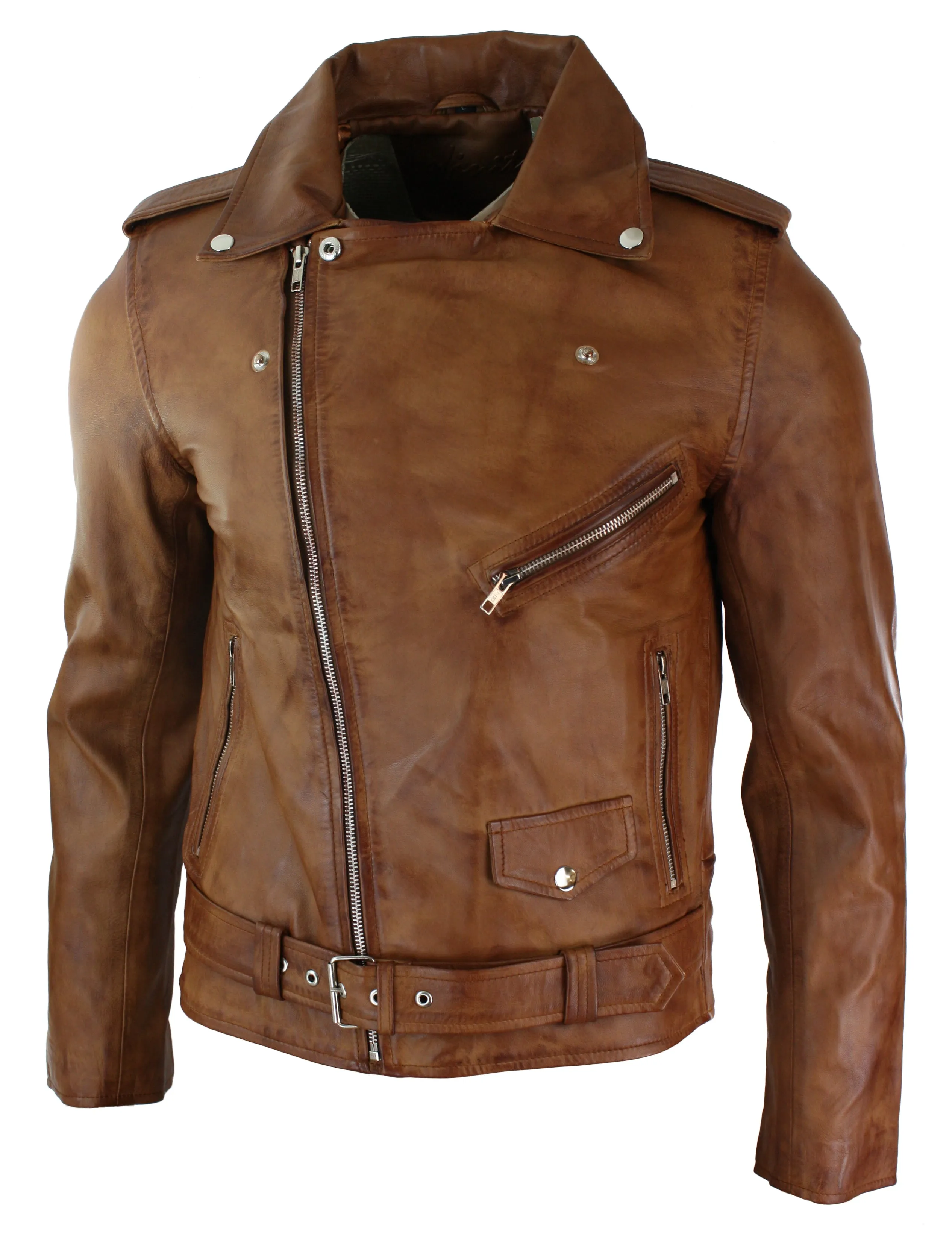 Cowhide Motorcycle Cross Zip Biker Jacket