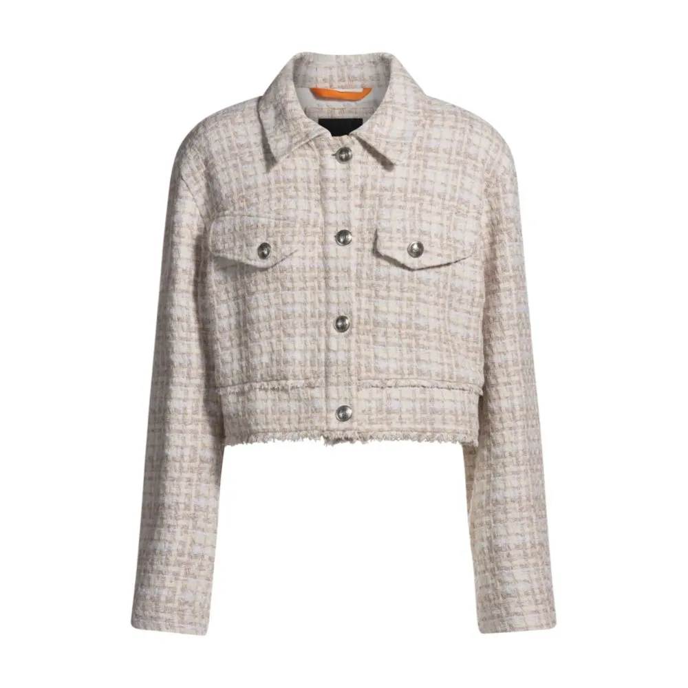 Cropped tweed jacket with metallic buttons