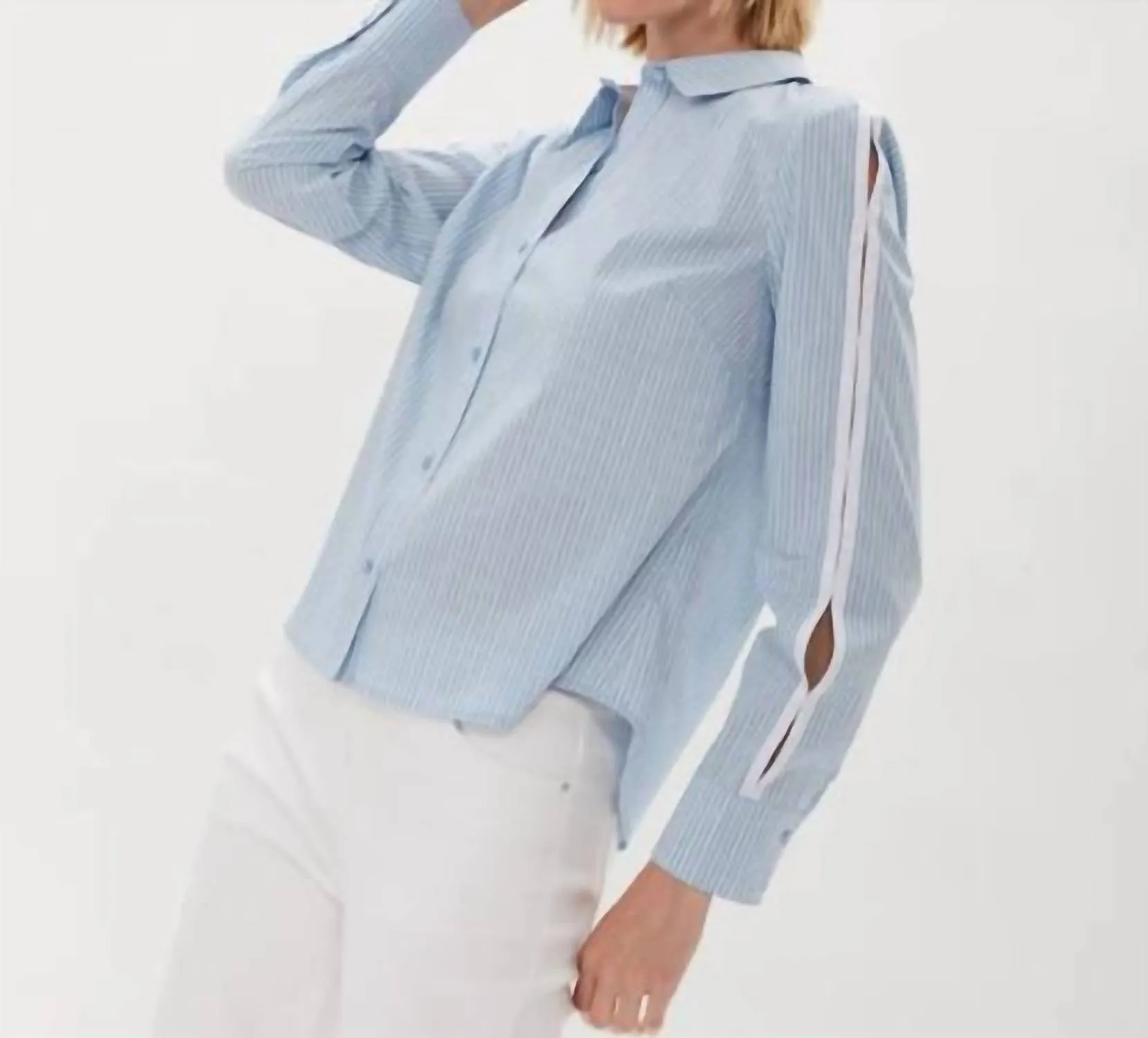 Davis Shirt With Twill Tape Detail In Blue Stripe