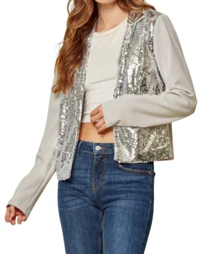 Dazzling Nights Sequin Blazer In Ivory/silver
