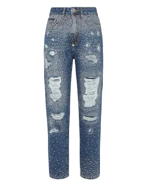Denim Trousers Boyfriend Fit Crystal