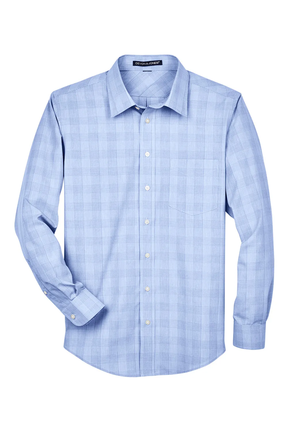 Devon & Jones Mens Crown Woven Collection Wrinkle Resistant Long Sleeve Button Down Shirt w/ Pocket - White/Light French Blue