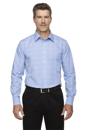 Devon & Jones Mens Crown Woven Collection Wrinkle Resistant Long Sleeve Button Down Shirt w/ Pocket - White/Light French Blue