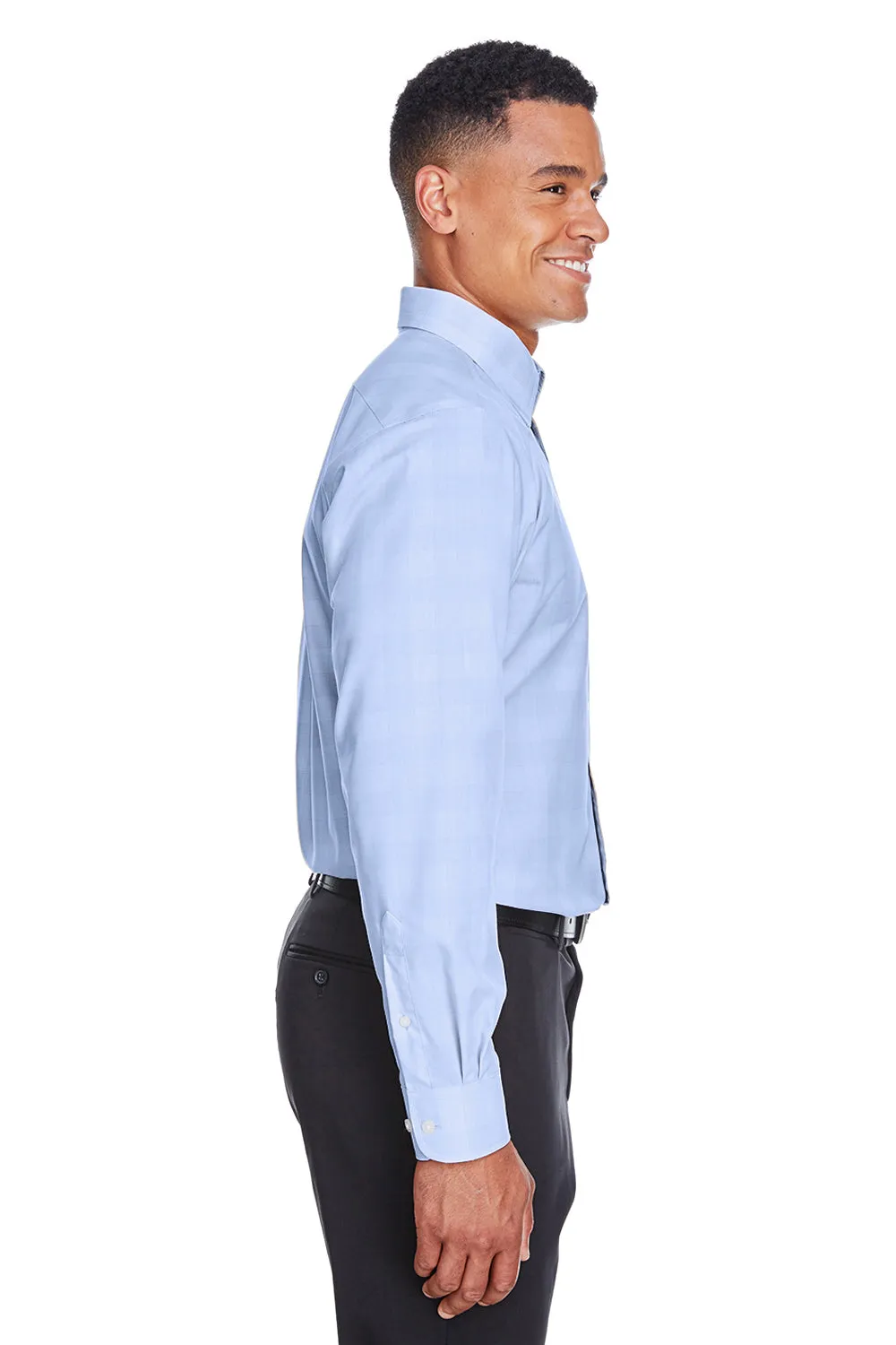 Devon & Jones Mens Crown Woven Collection Wrinkle Resistant Long Sleeve Button Down Shirt w/ Pocket - White/Light French Blue