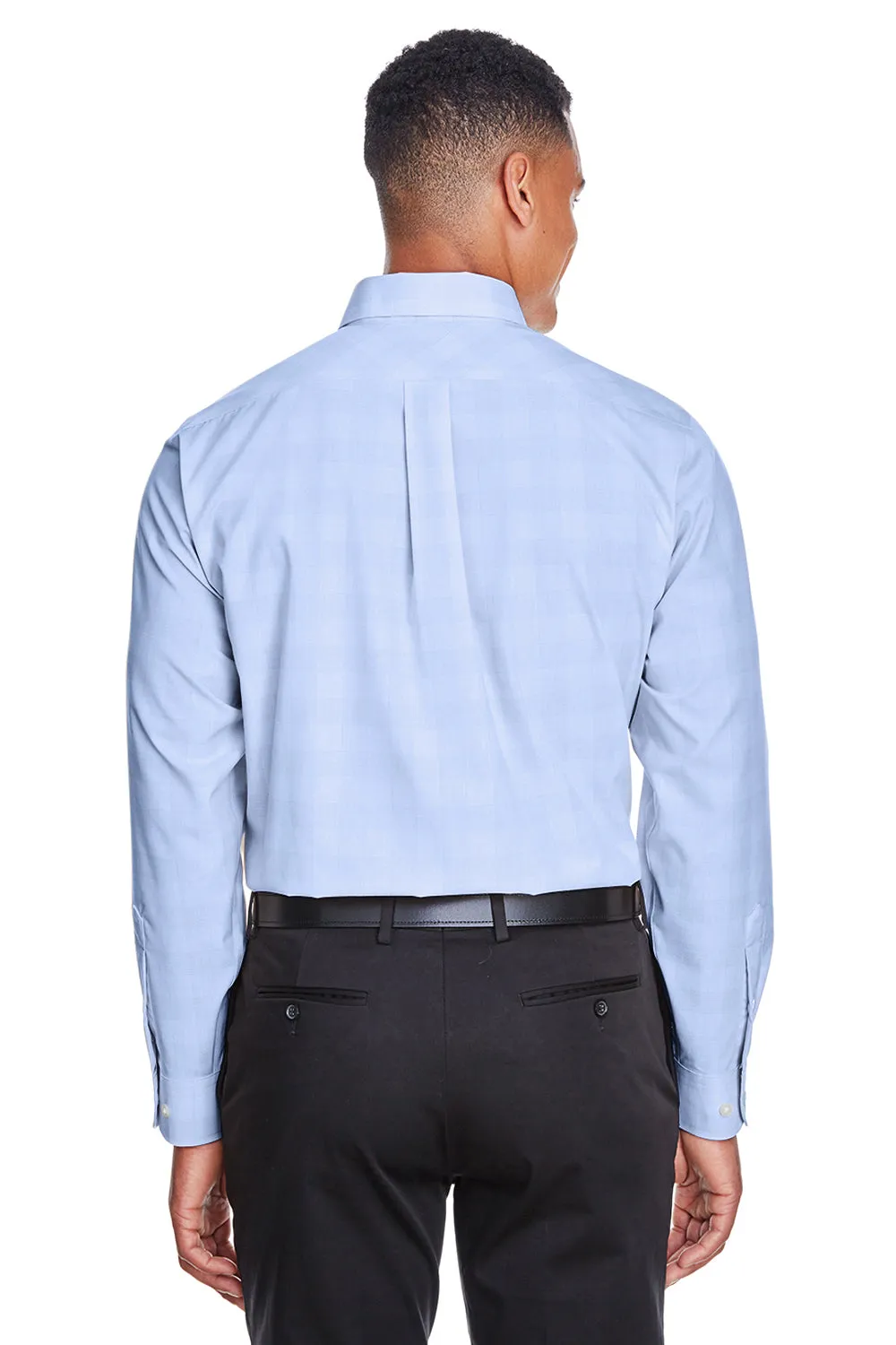 Devon & Jones Mens Crown Woven Collection Wrinkle Resistant Long Sleeve Button Down Shirt w/ Pocket - White/Light French Blue