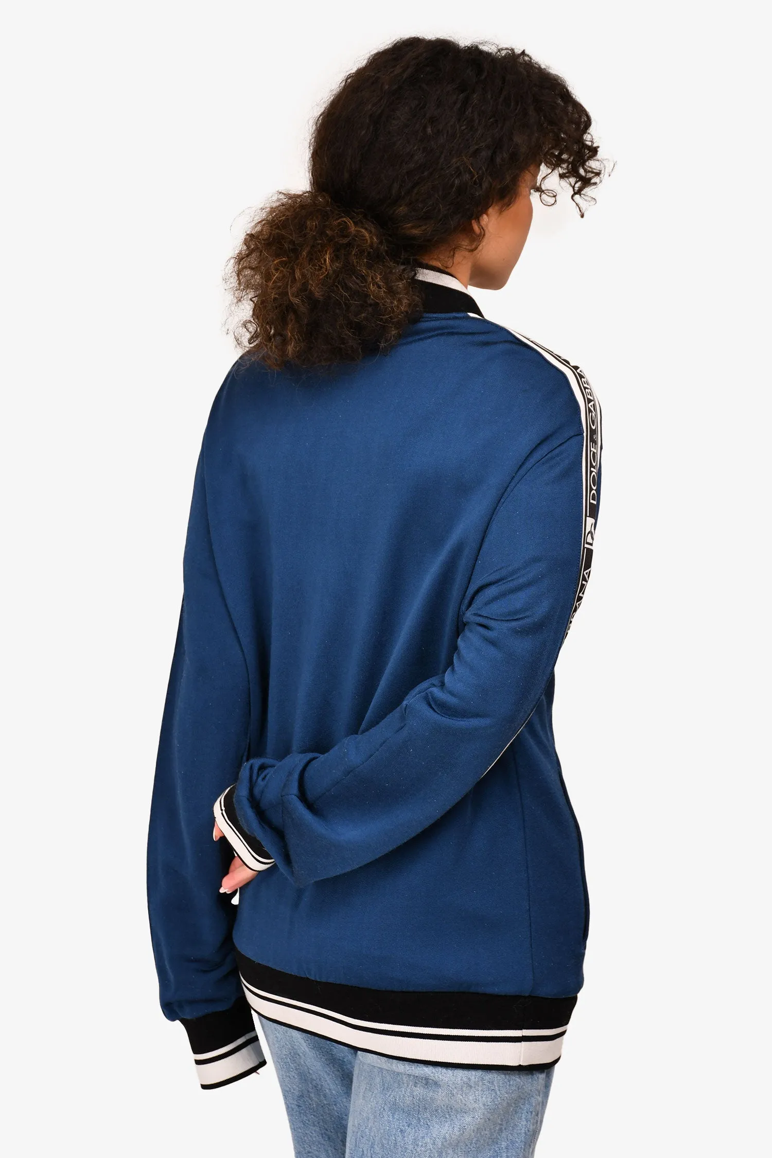Dolce & Gabbana Blue Logo Stripe Track Jacket Size 52 Mens