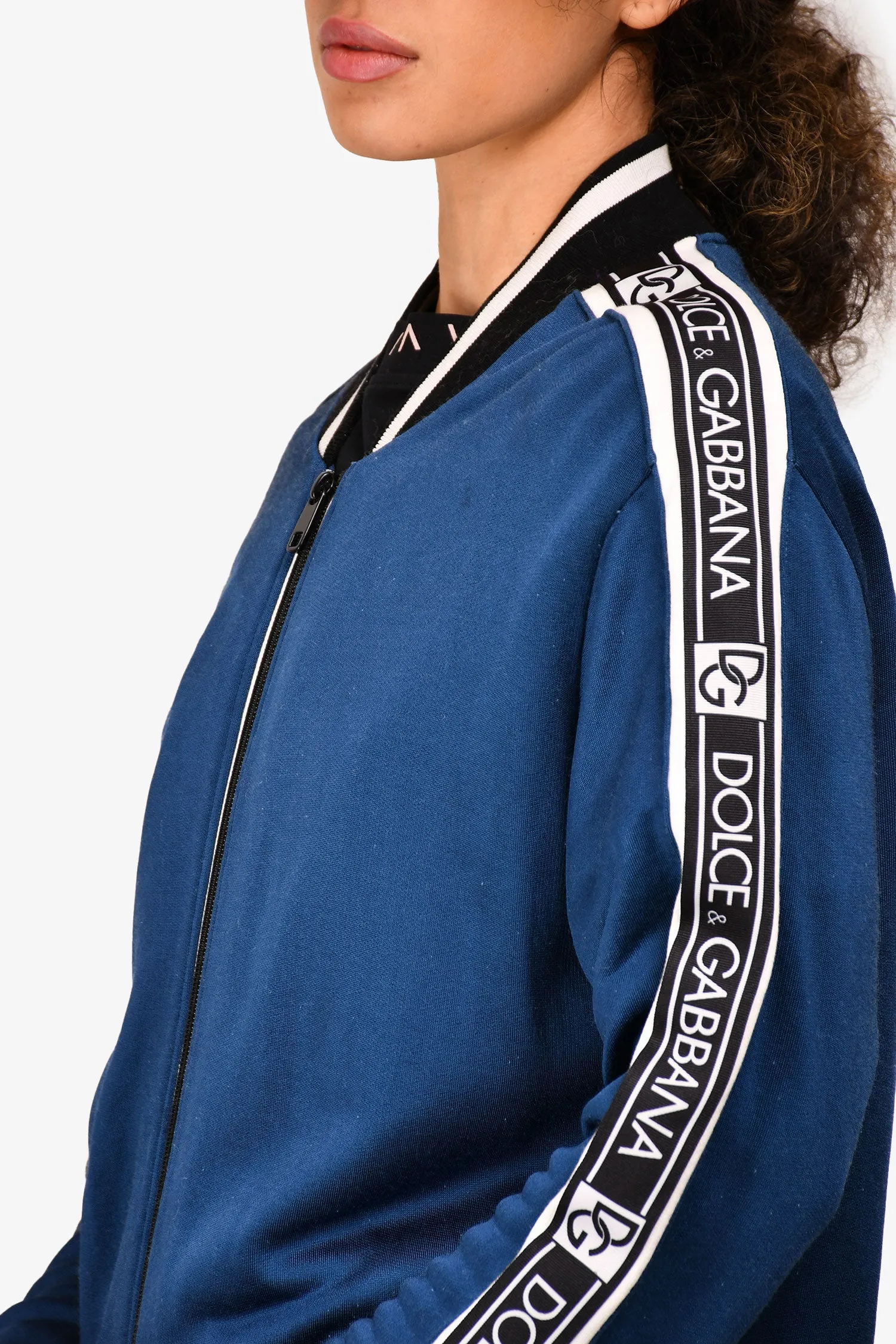 Dolce & Gabbana Blue Logo Stripe Track Jacket Size 52 Mens