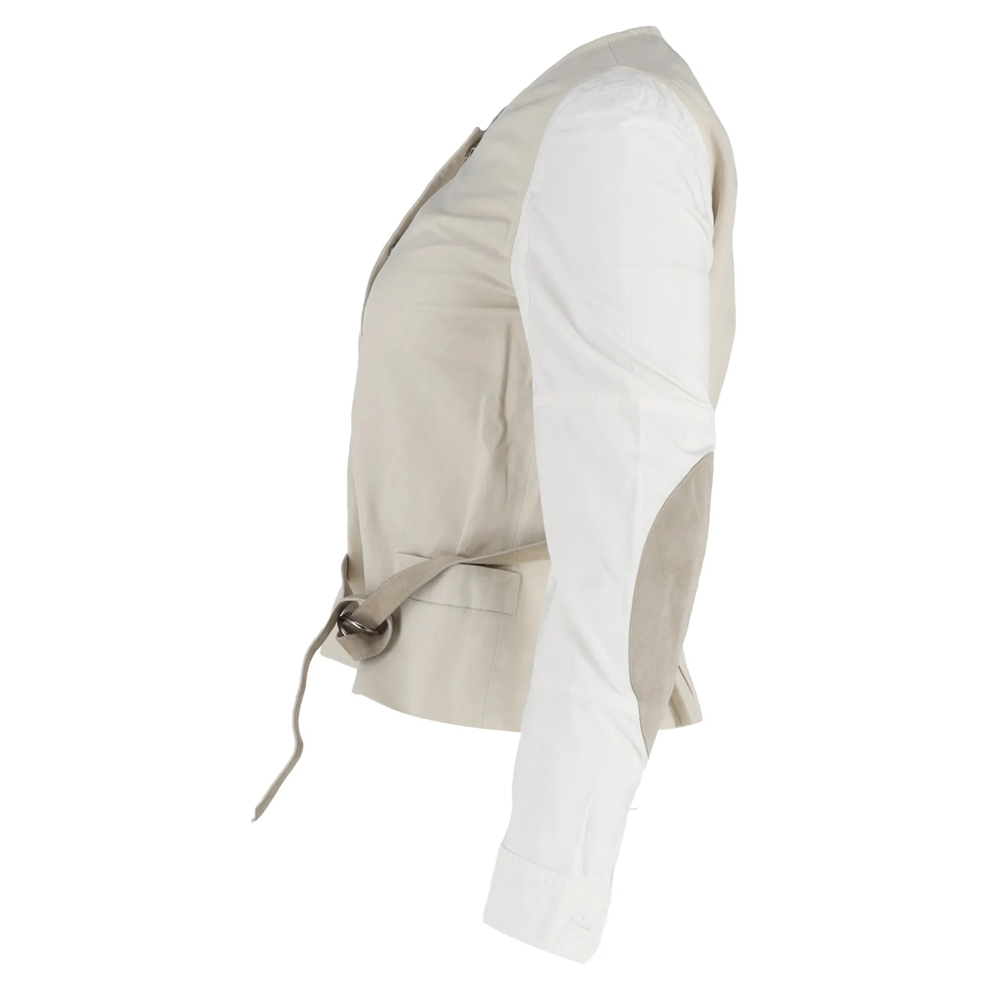 Dries Van Noten Back Leather Strap Bondage Jacket in White Polyester