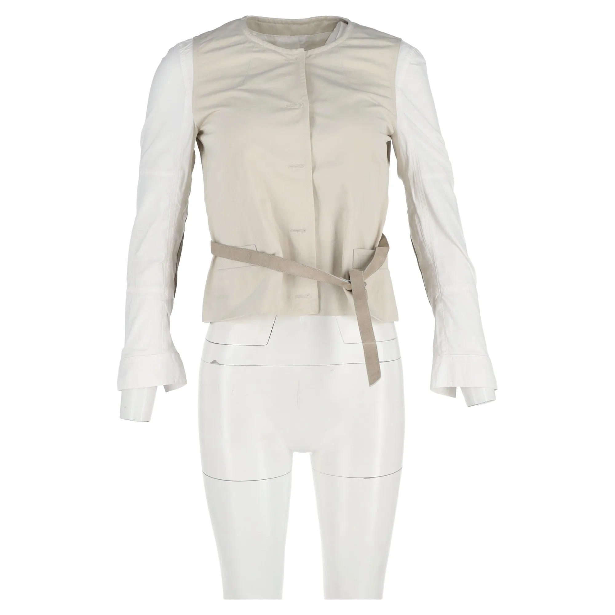 Dries Van Noten Back Leather Strap Bondage Jacket in White Polyester