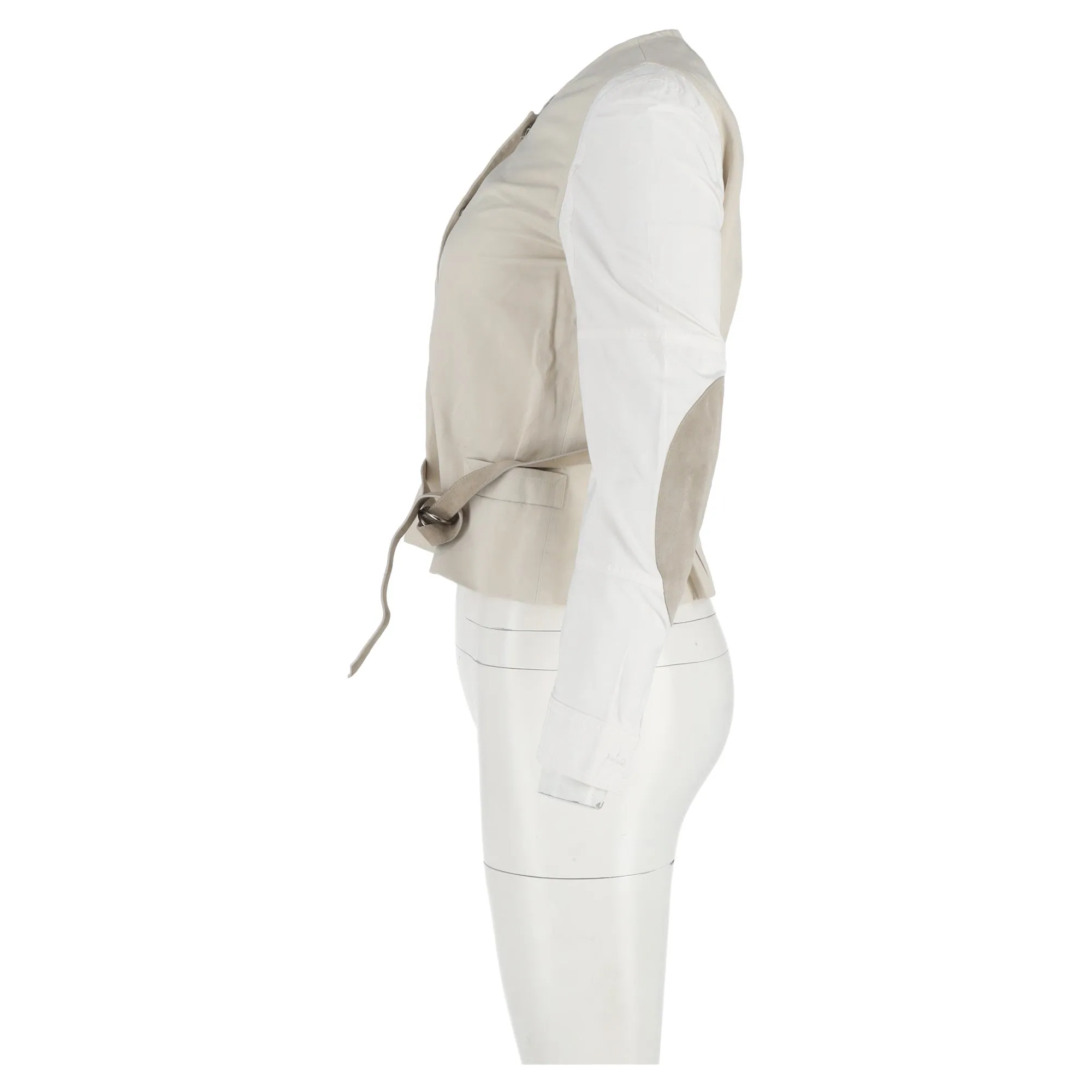 Dries Van Noten Back Leather Strap Bondage Jacket in White Polyester