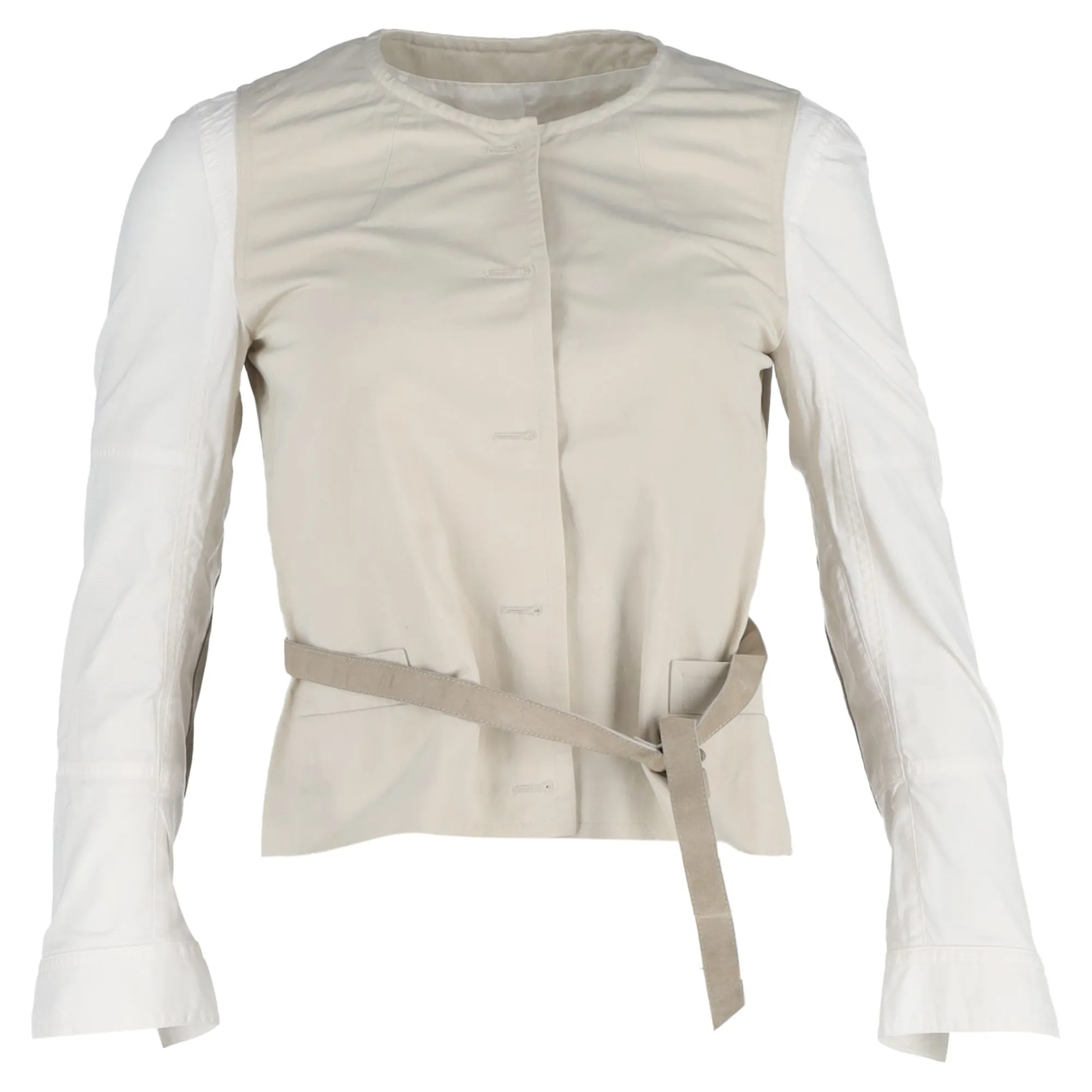 Dries Van Noten Back Leather Strap Bondage Jacket in White Polyester