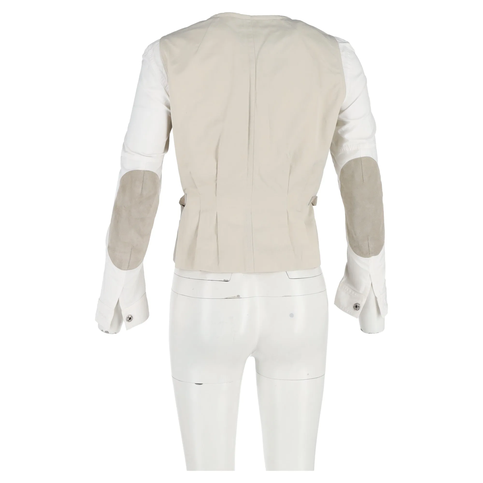 Dries Van Noten Back Leather Strap Bondage Jacket in White Polyester