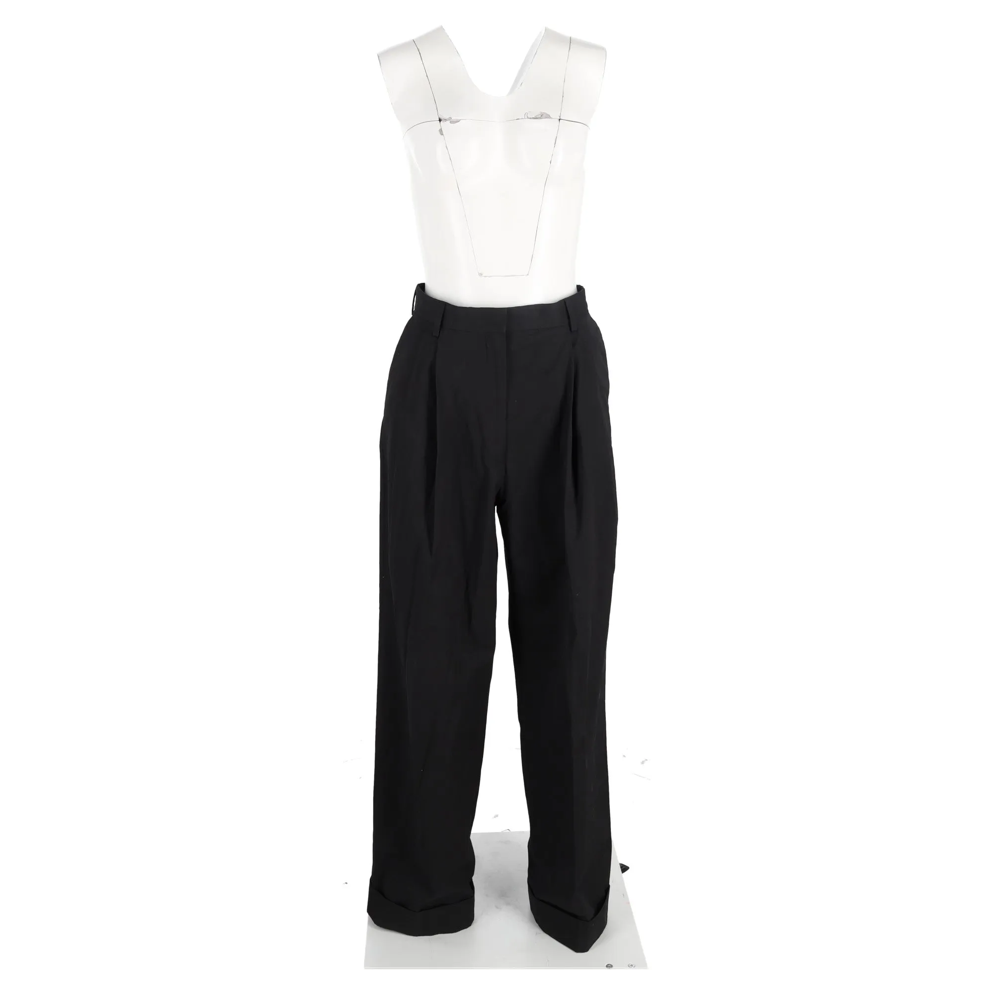 Dries Van Noten Pleated High-Waist Wide-Leg Trousers in Black Wool