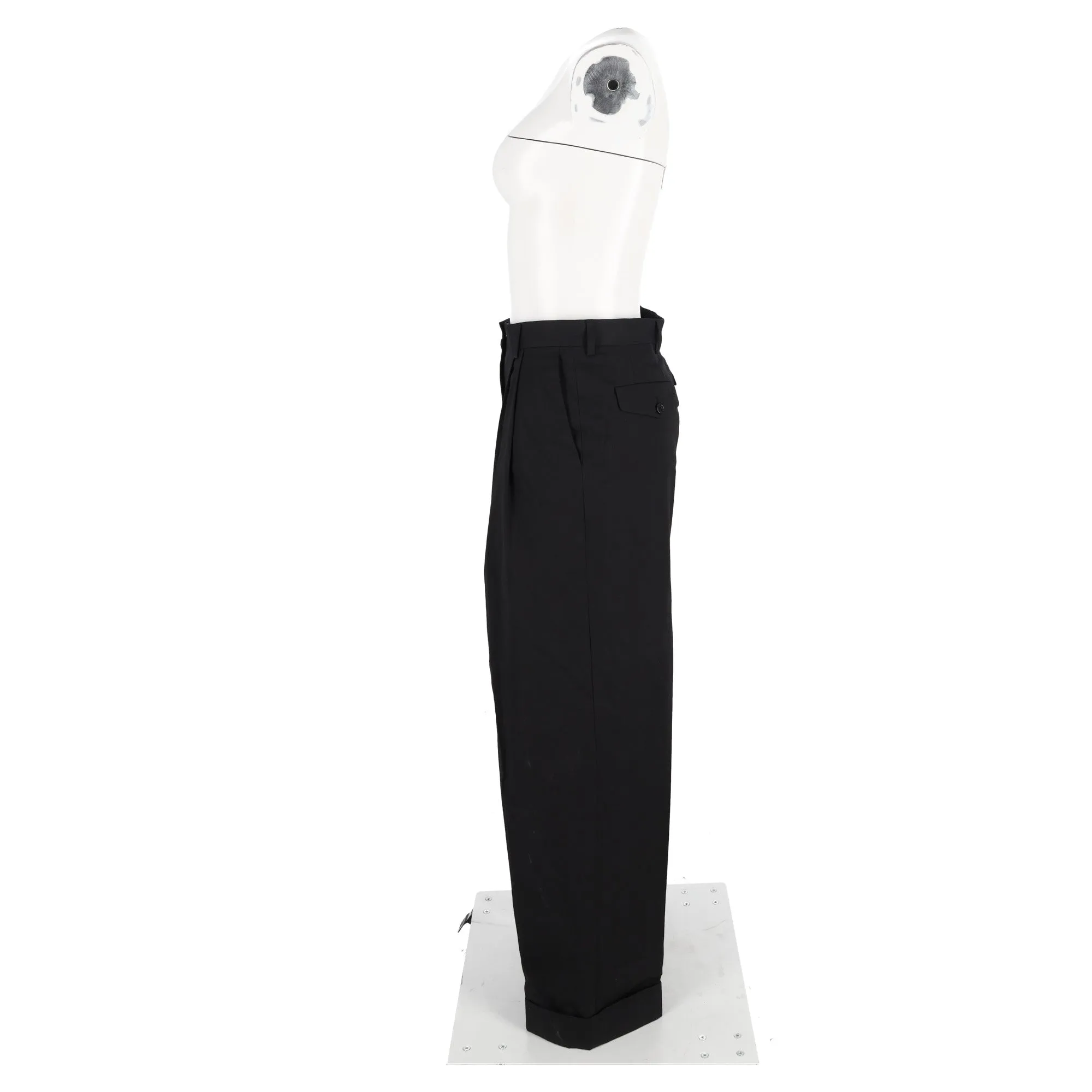 Dries Van Noten Pleated High-Waist Wide-Leg Trousers in Black Wool