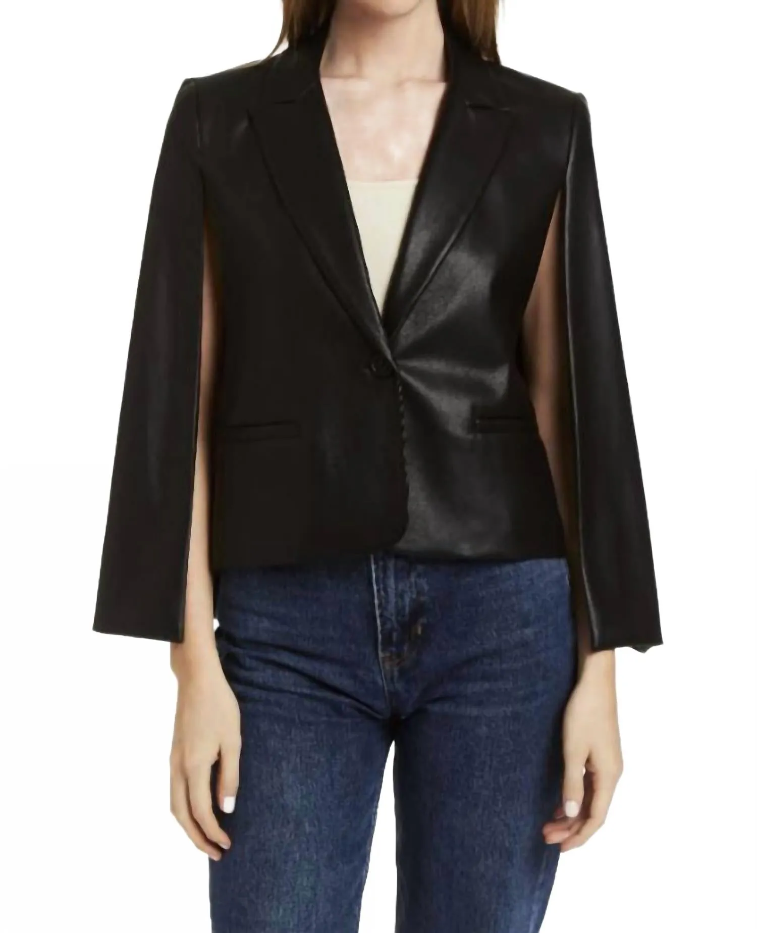 Effie Vegan Leather Blazer/cape In Black