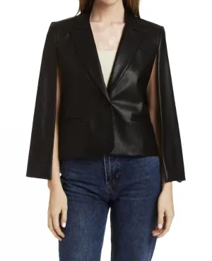 Effie Vegan Leather Blazer/cape In Black